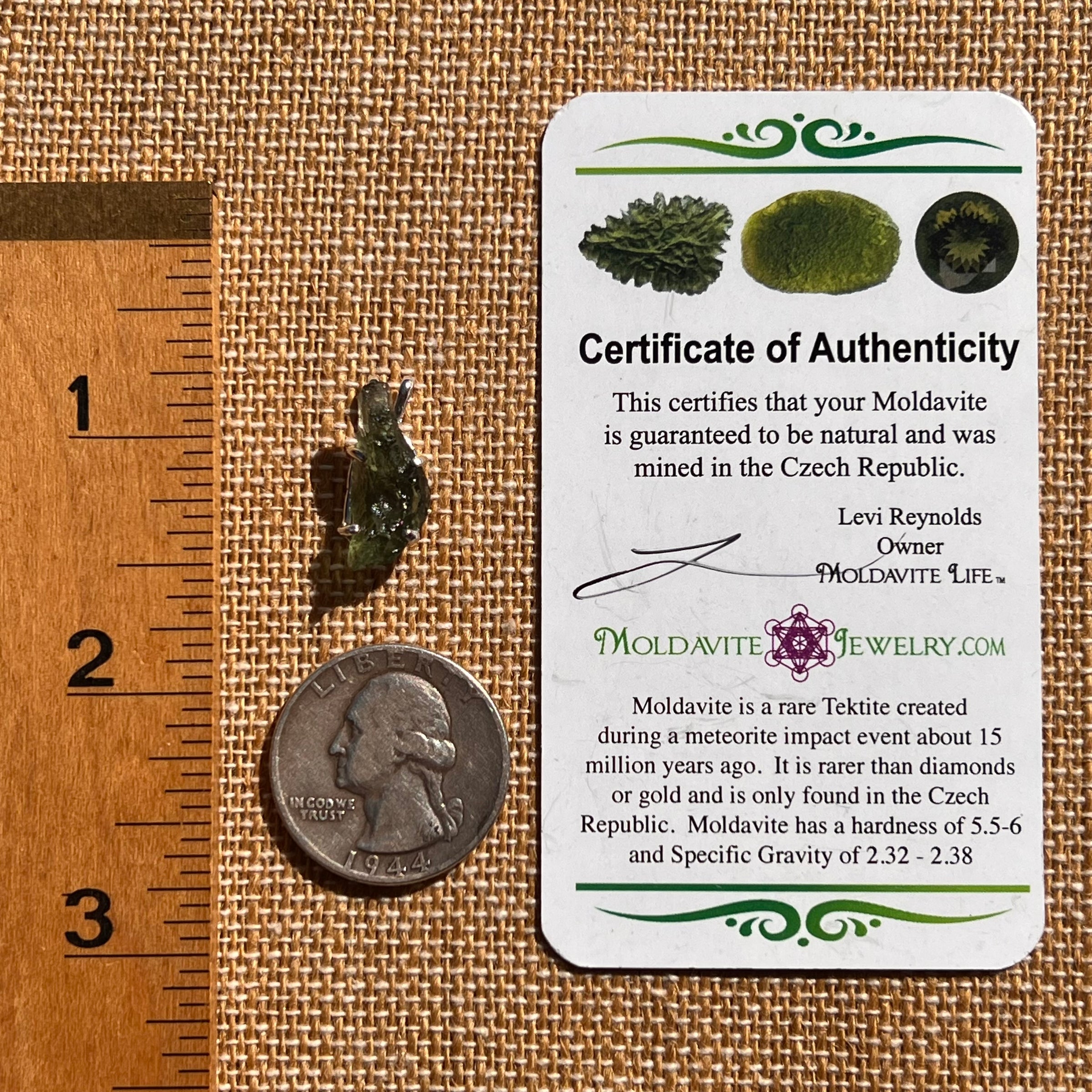 Raw Moldavite Pendant Sterling Silver #7581-Moldavite Life