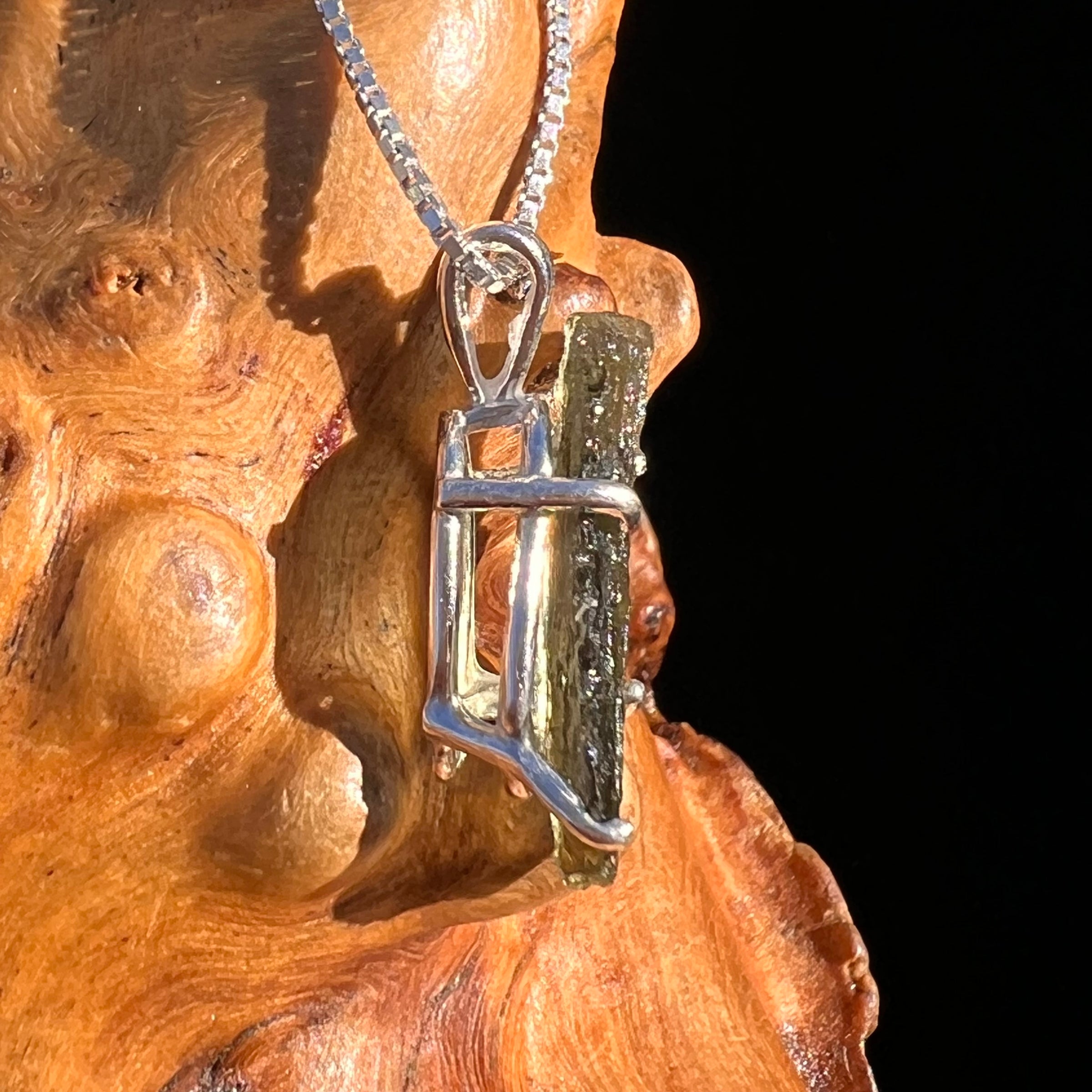 Raw Moldavite Pendant Sterling Silver #7583-Moldavite Life