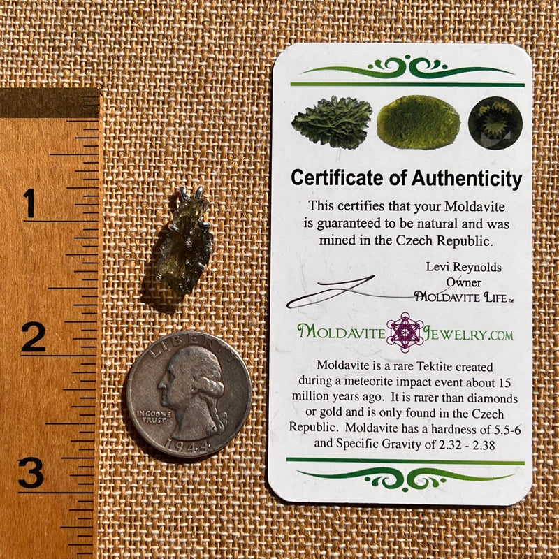 Raw Moldavite Pendant Sterling Silver #7583-Moldavite Life