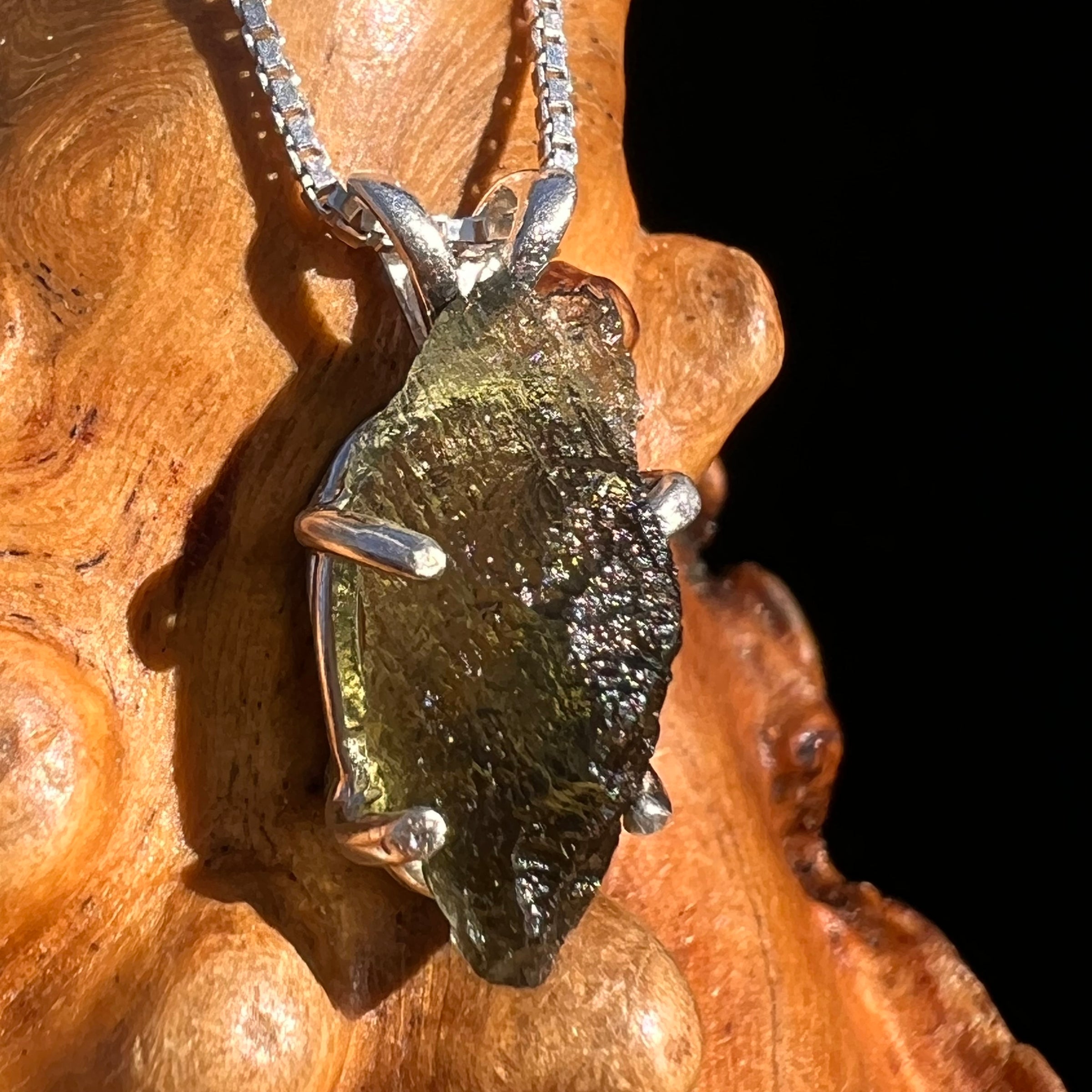 Raw Moldavite Pendant Sterling Silver #7584-Moldavite Life