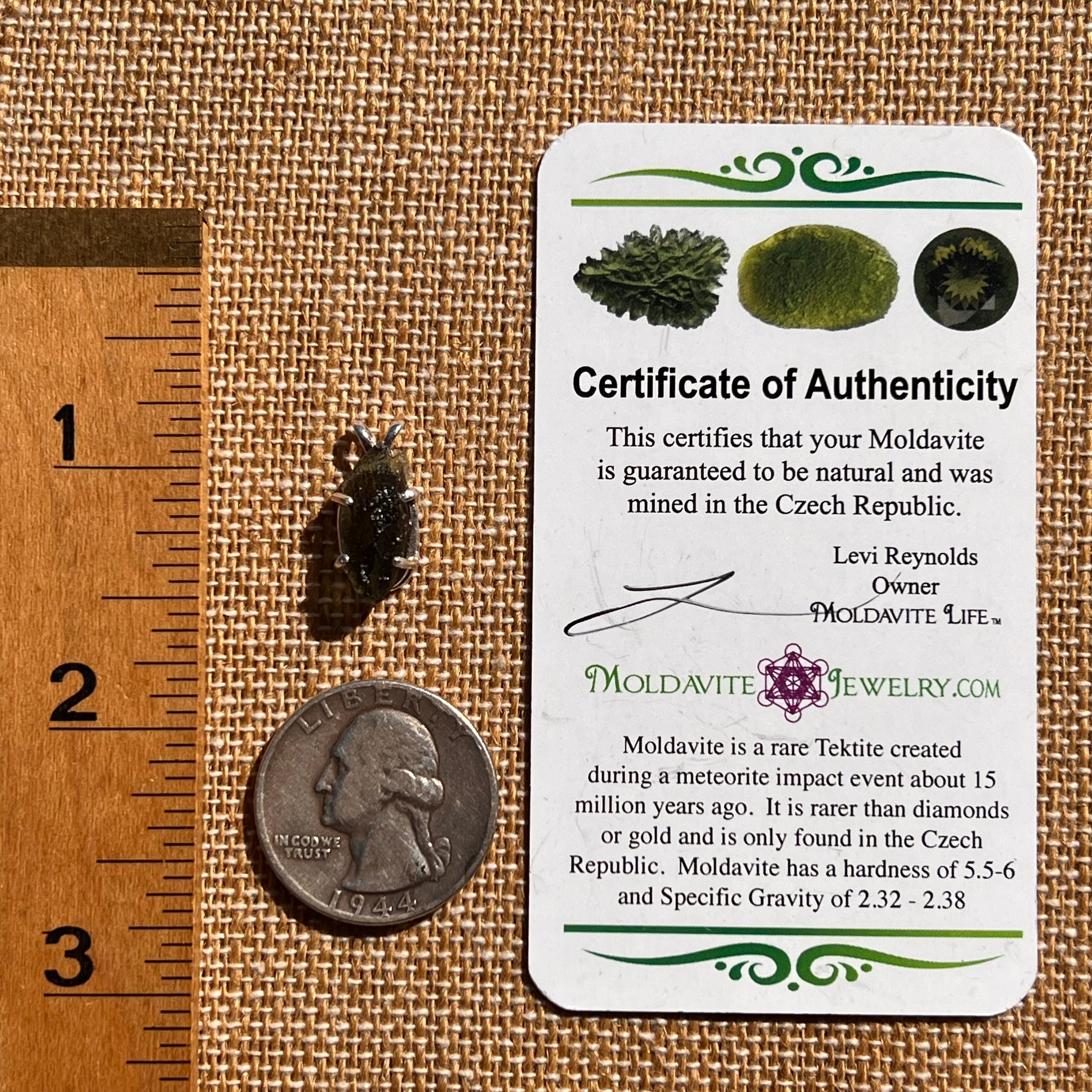 Raw Moldavite Pendant Sterling Silver #7584-Moldavite Life