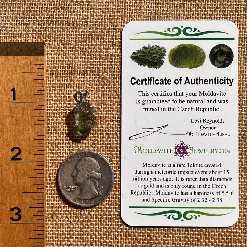 Raw Moldavite Pendant Sterling Silver #7585-Moldavite Life