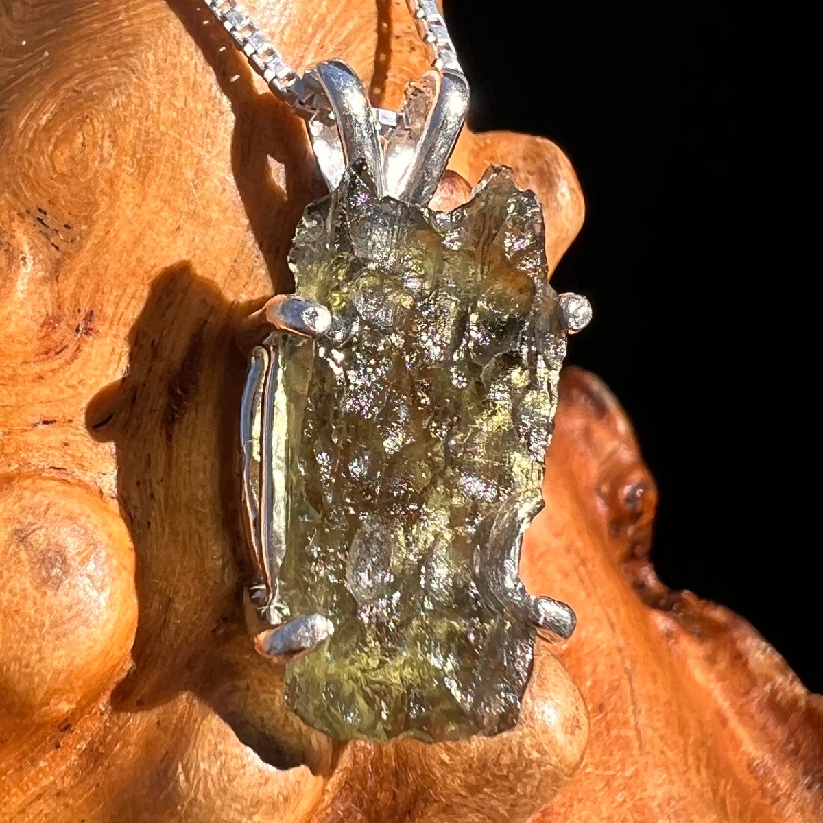 Raw Moldavite Pendant Sterling Silver #7586-Moldavite Life