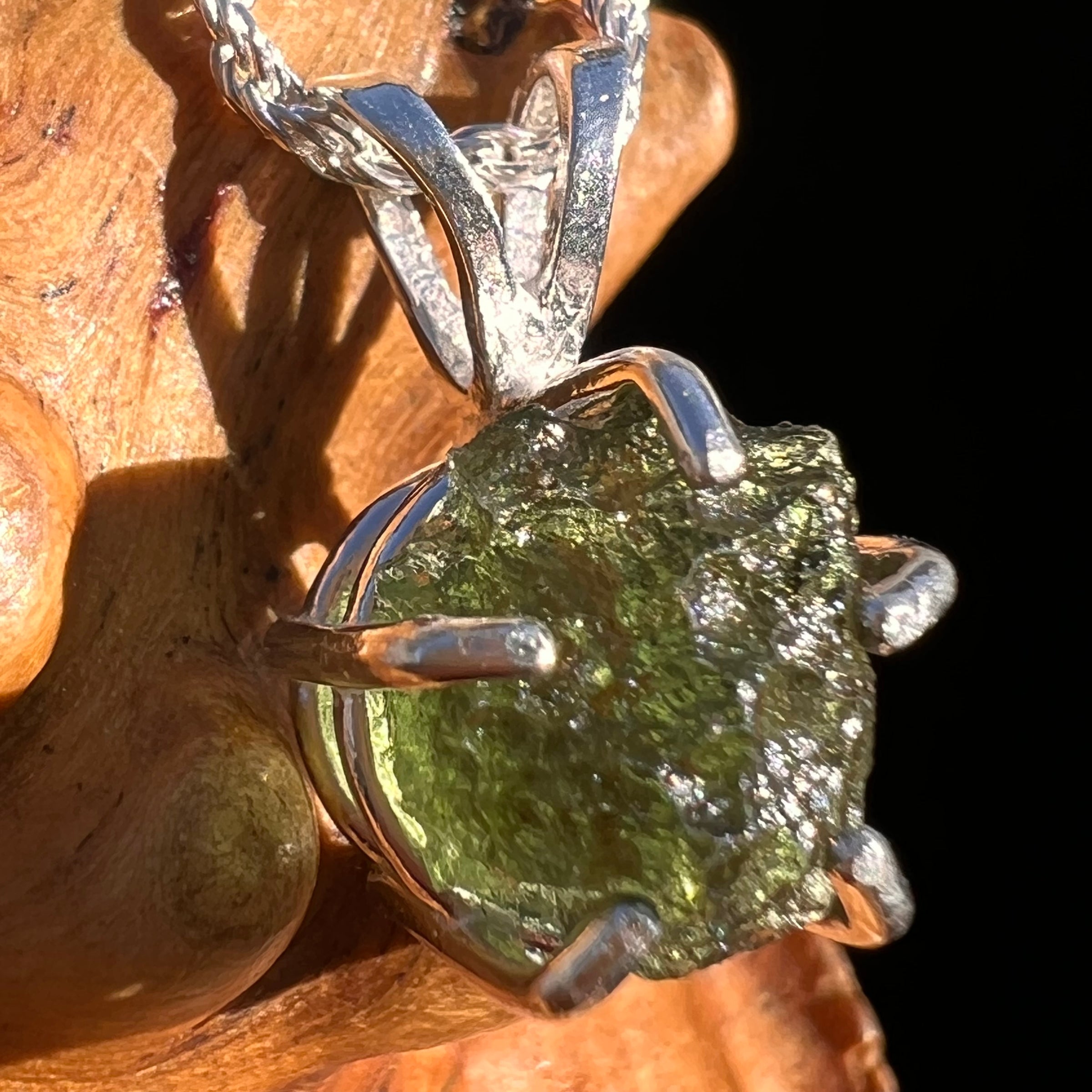 Raw Moldavite Pendant Sterling Silver #7587-Moldavite Life