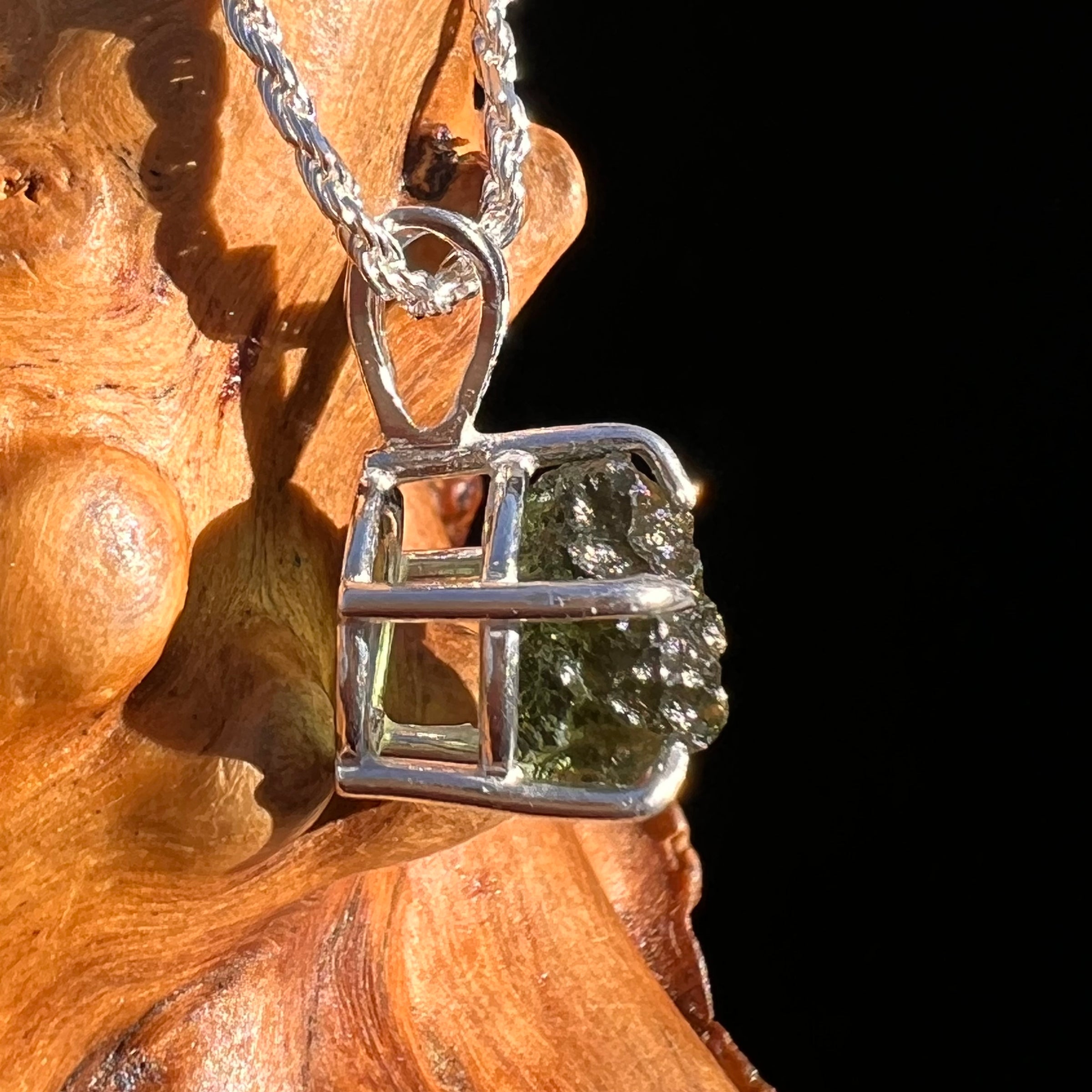 Raw Moldavite Pendant Sterling Silver #7587-Moldavite Life
