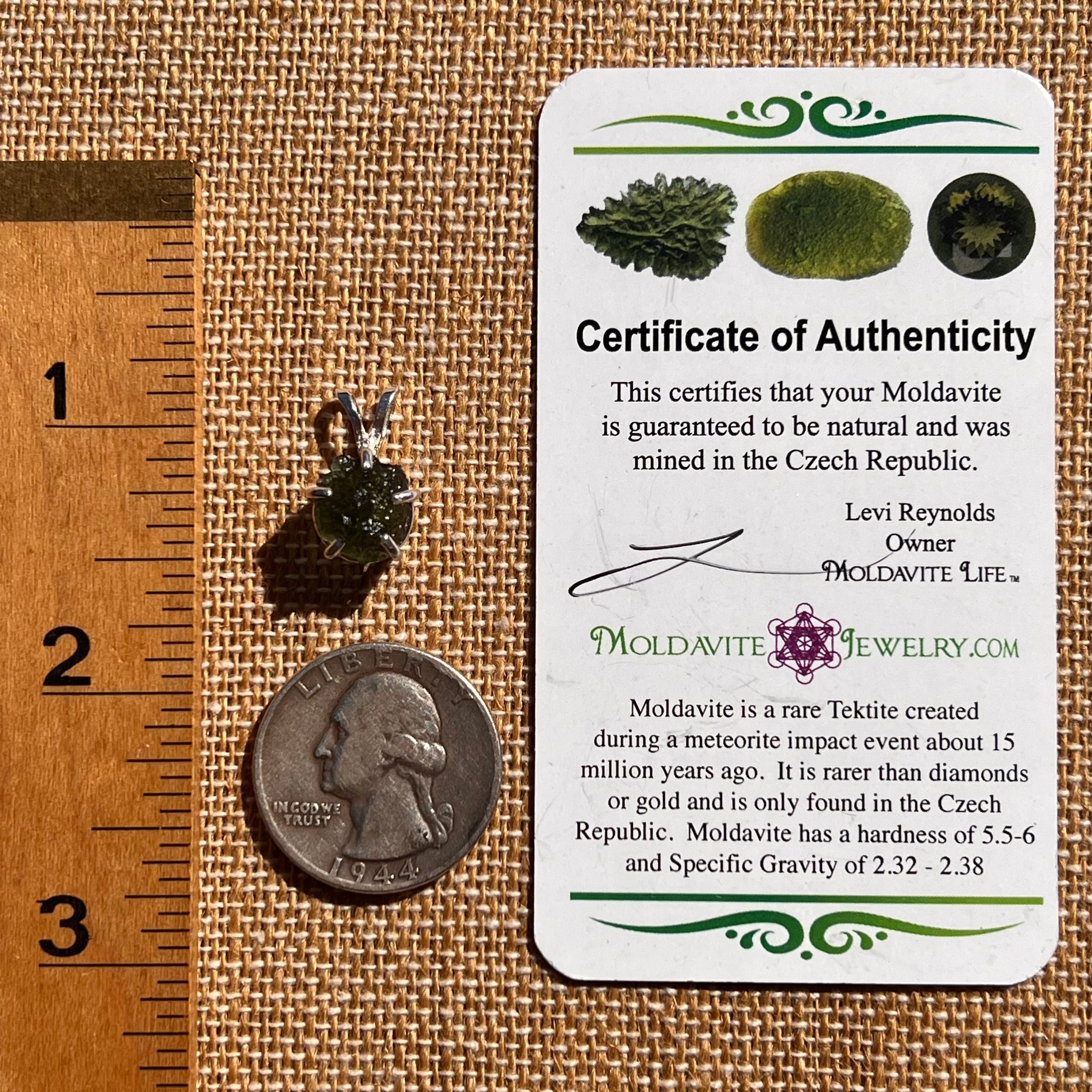 Raw Moldavite Pendant Sterling Silver #7587-Moldavite Life