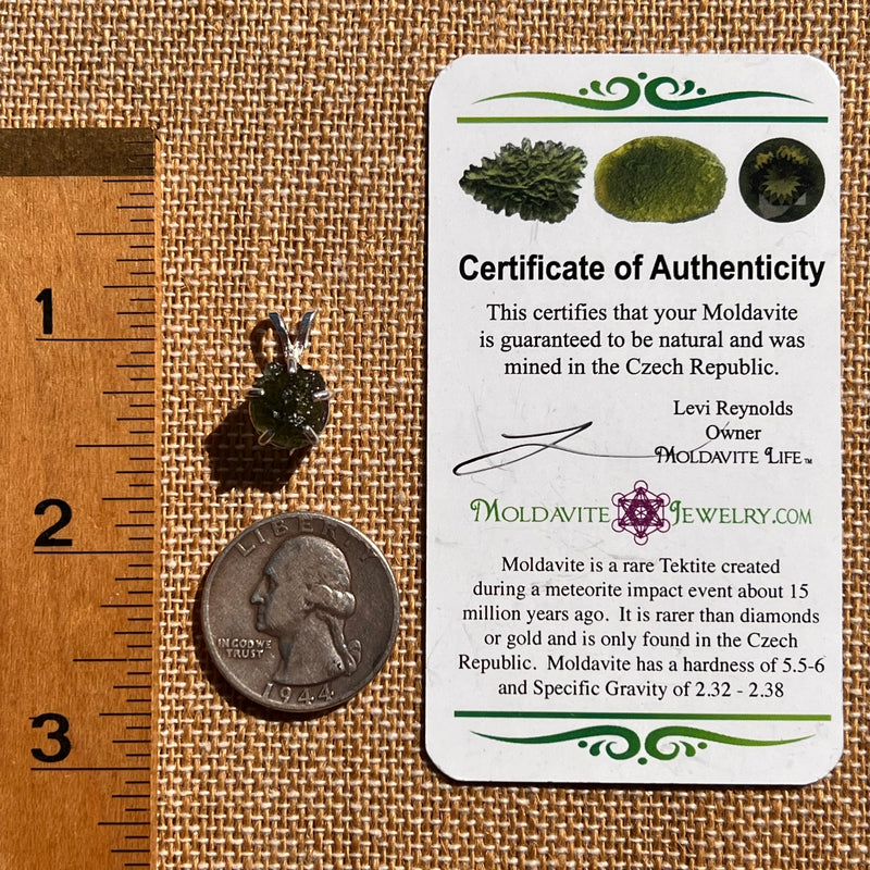 Raw Moldavite Pendant Sterling Silver #7587-Moldavite Life