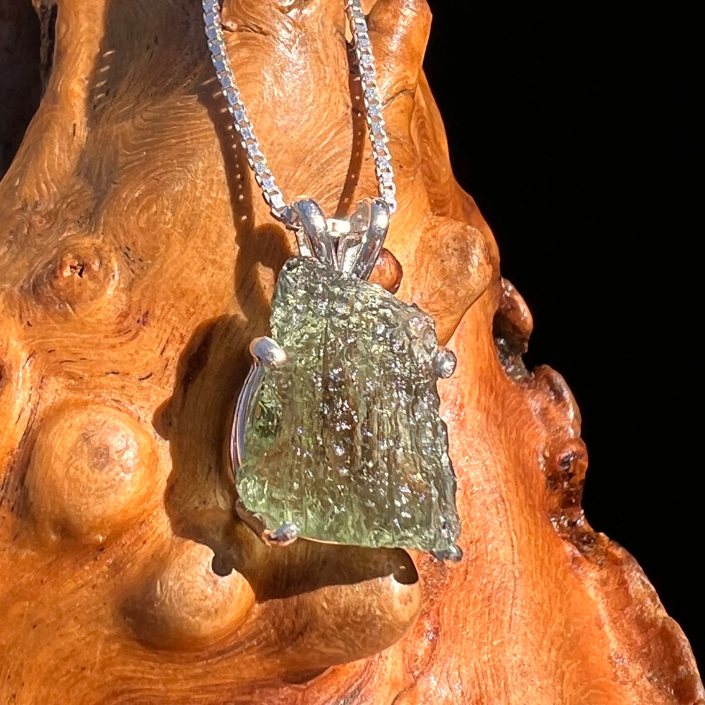 Raw Moldavite Pendant Sterling Silver #7588-Moldavite Life