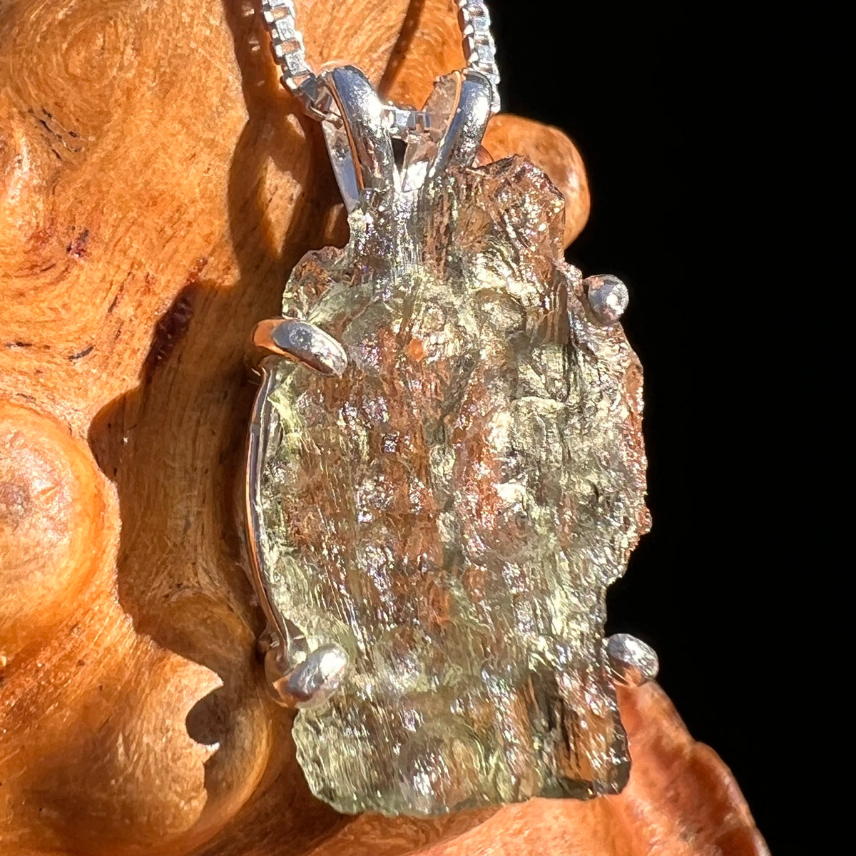 Raw Moldavite Pendant Sterling Silver #7589-Moldavite Life