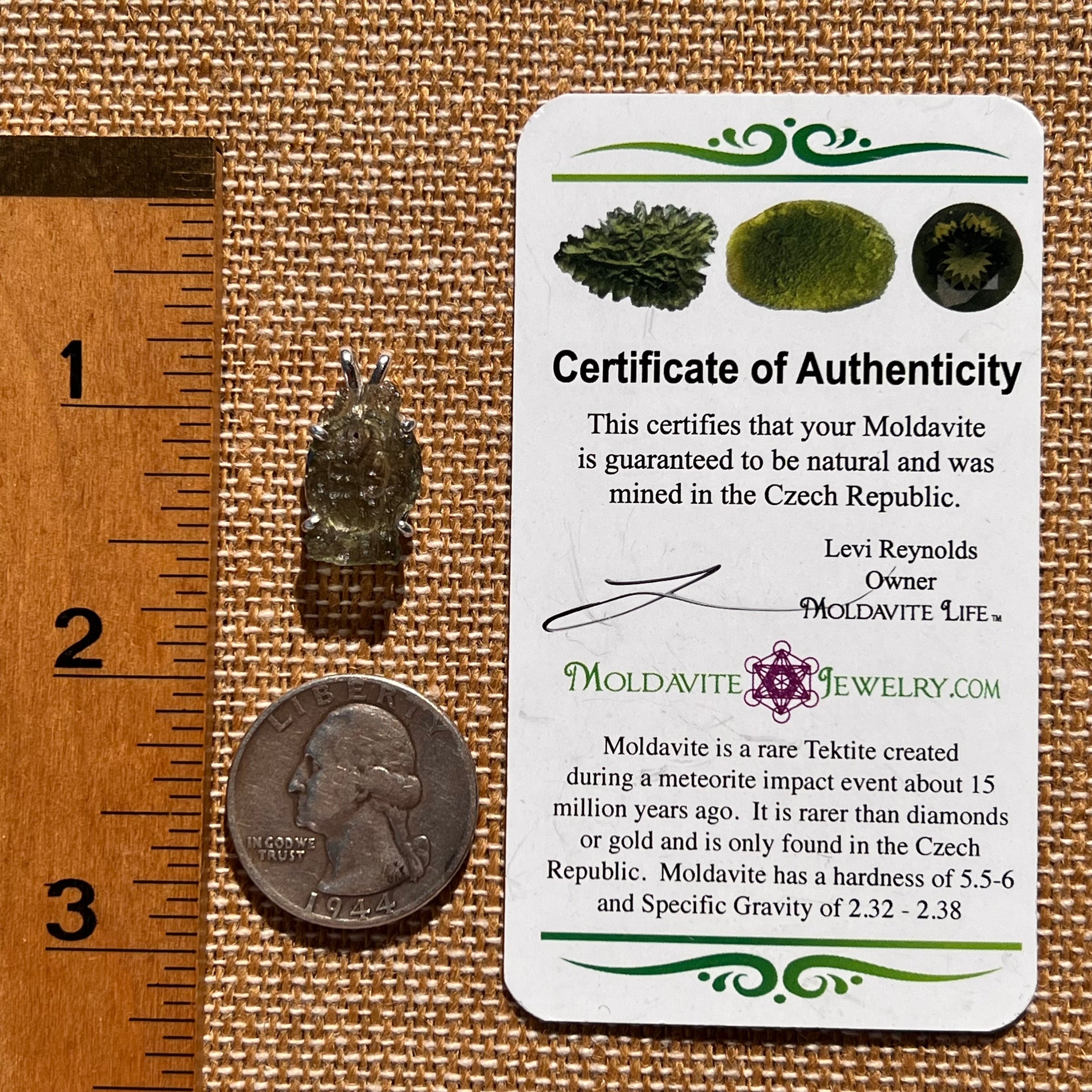 Raw Moldavite Pendant Sterling Silver #7589-Moldavite Life