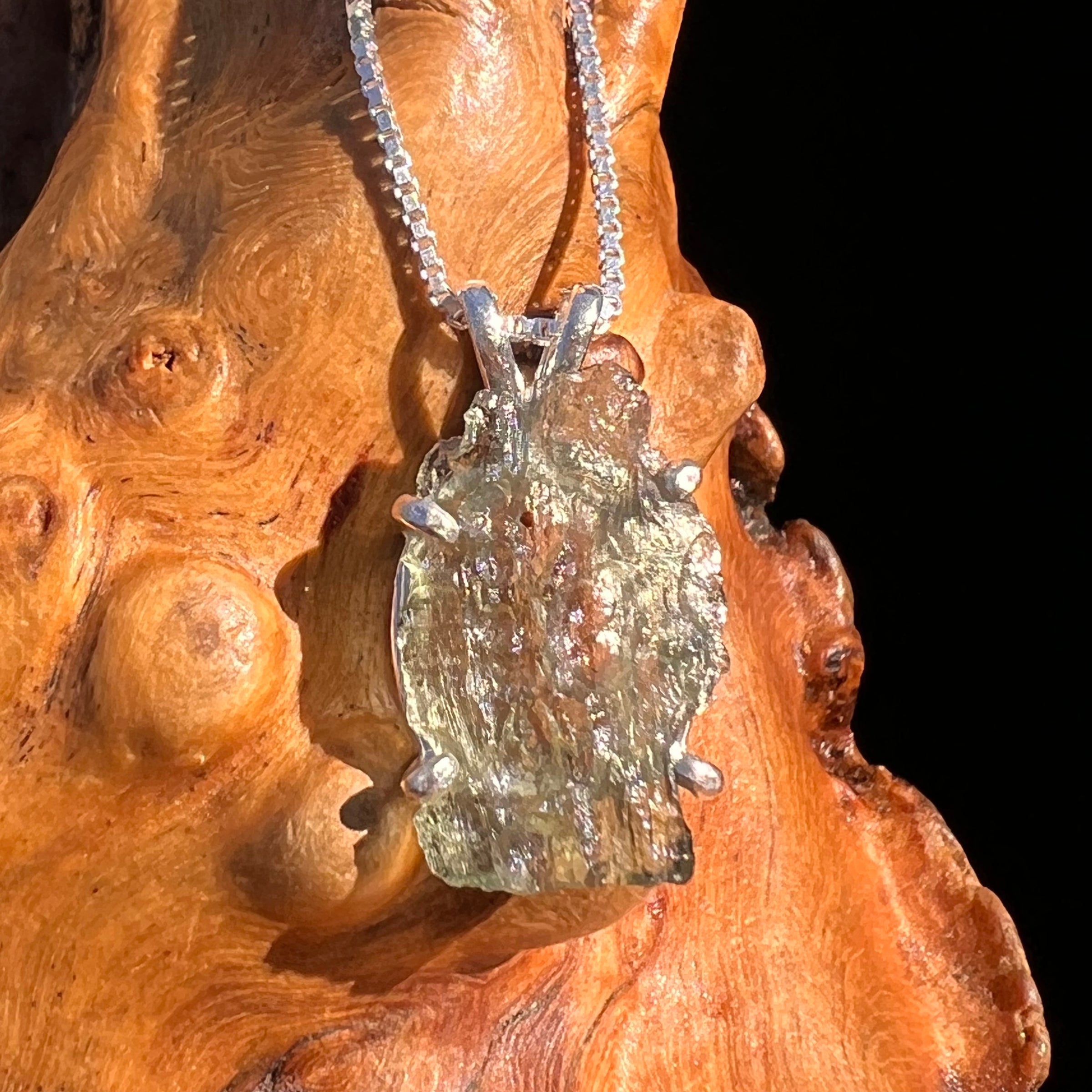 Raw Moldavite Pendant Sterling Silver #7589-Moldavite Life