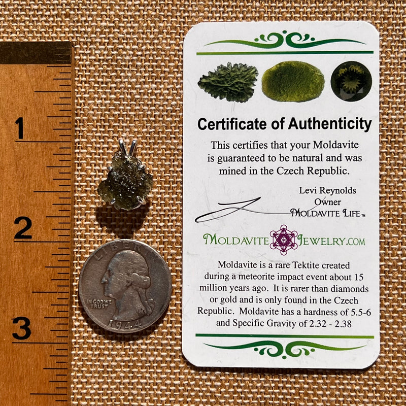 Raw Moldavite Pendant Sterling Silver #7590-Moldavite Life
