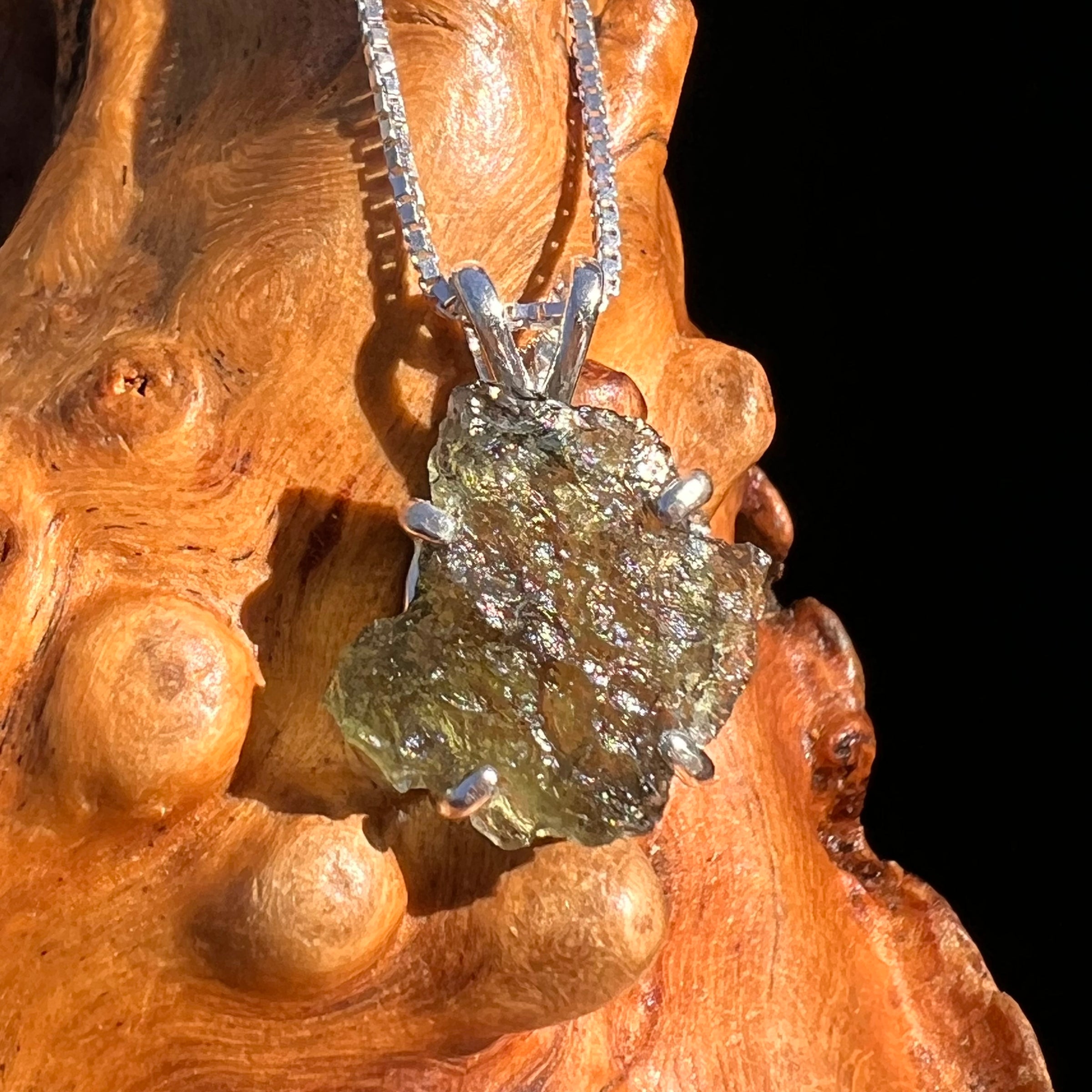 Raw Moldavite Pendant Sterling Silver #7590-Moldavite Life