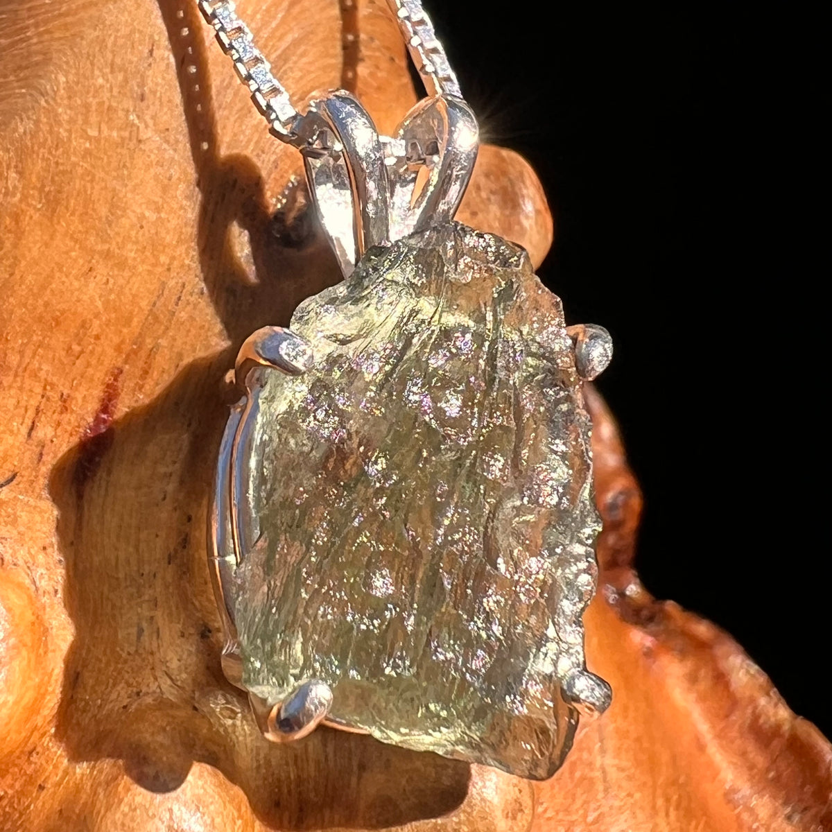 Raw Moldavite Pendant Sterling Silver #7592-Moldavite Life