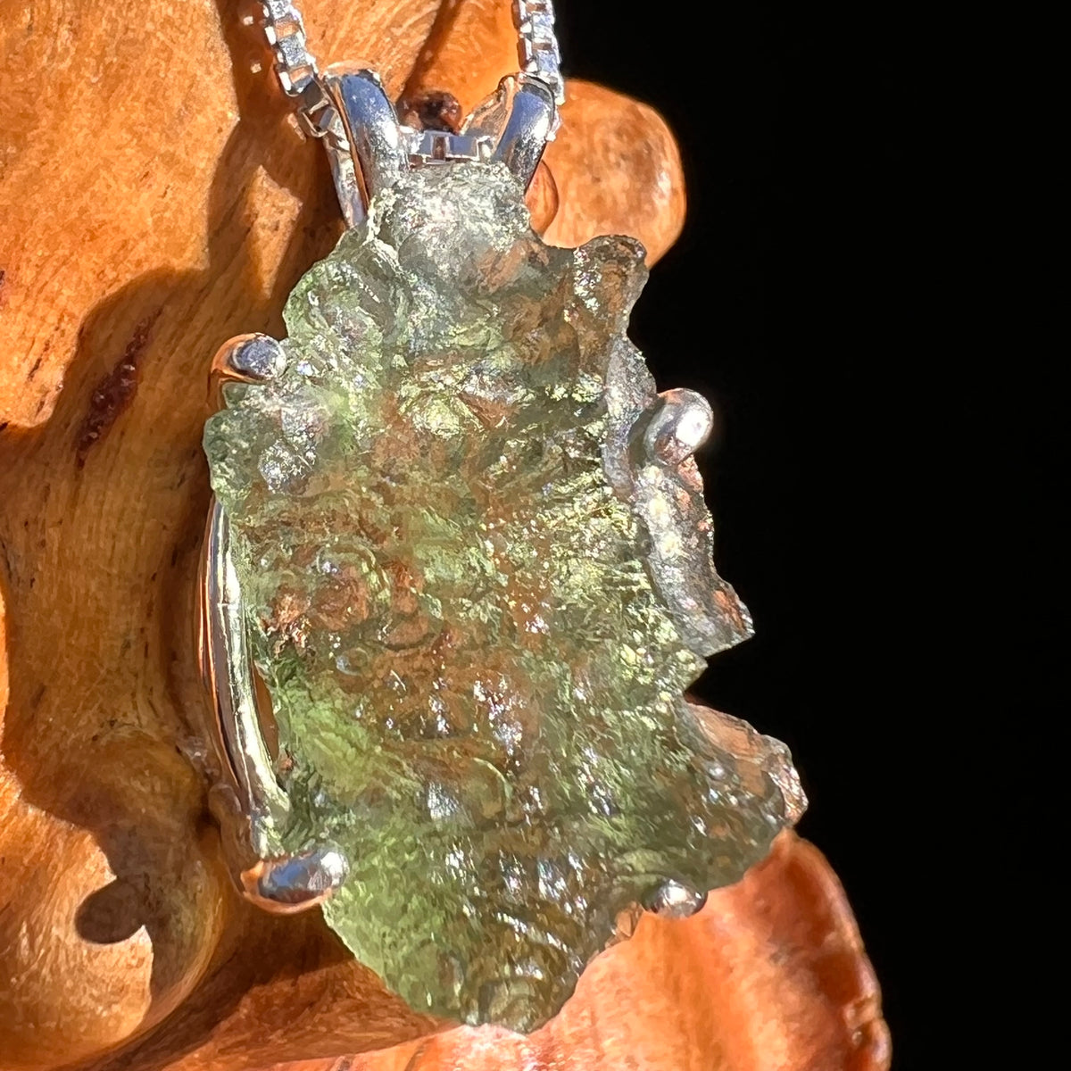 Raw Moldavite Pendant Sterling Silver #7593-Moldavite Life