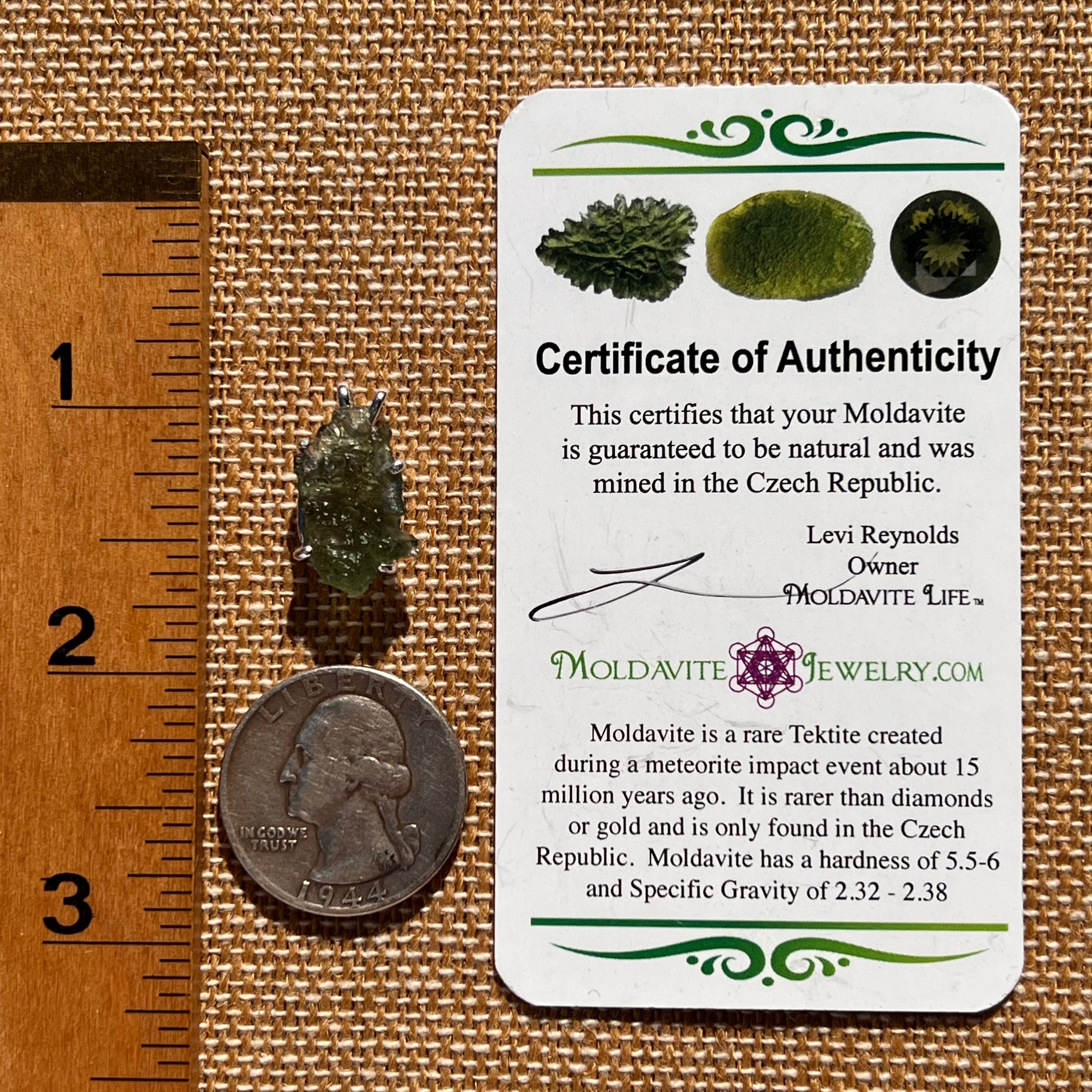 Raw Moldavite Pendant Sterling Silver #7593-Moldavite Life