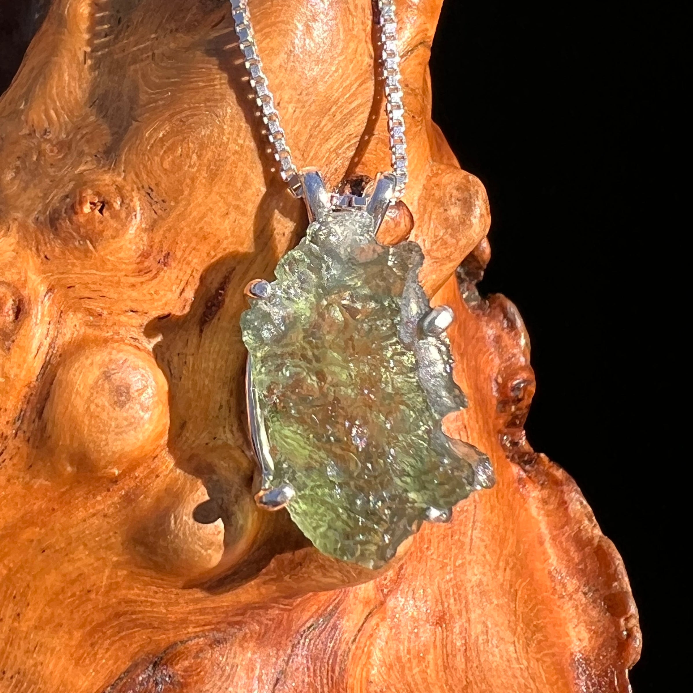 Raw Moldavite Pendant Sterling Silver #7593-Moldavite Life