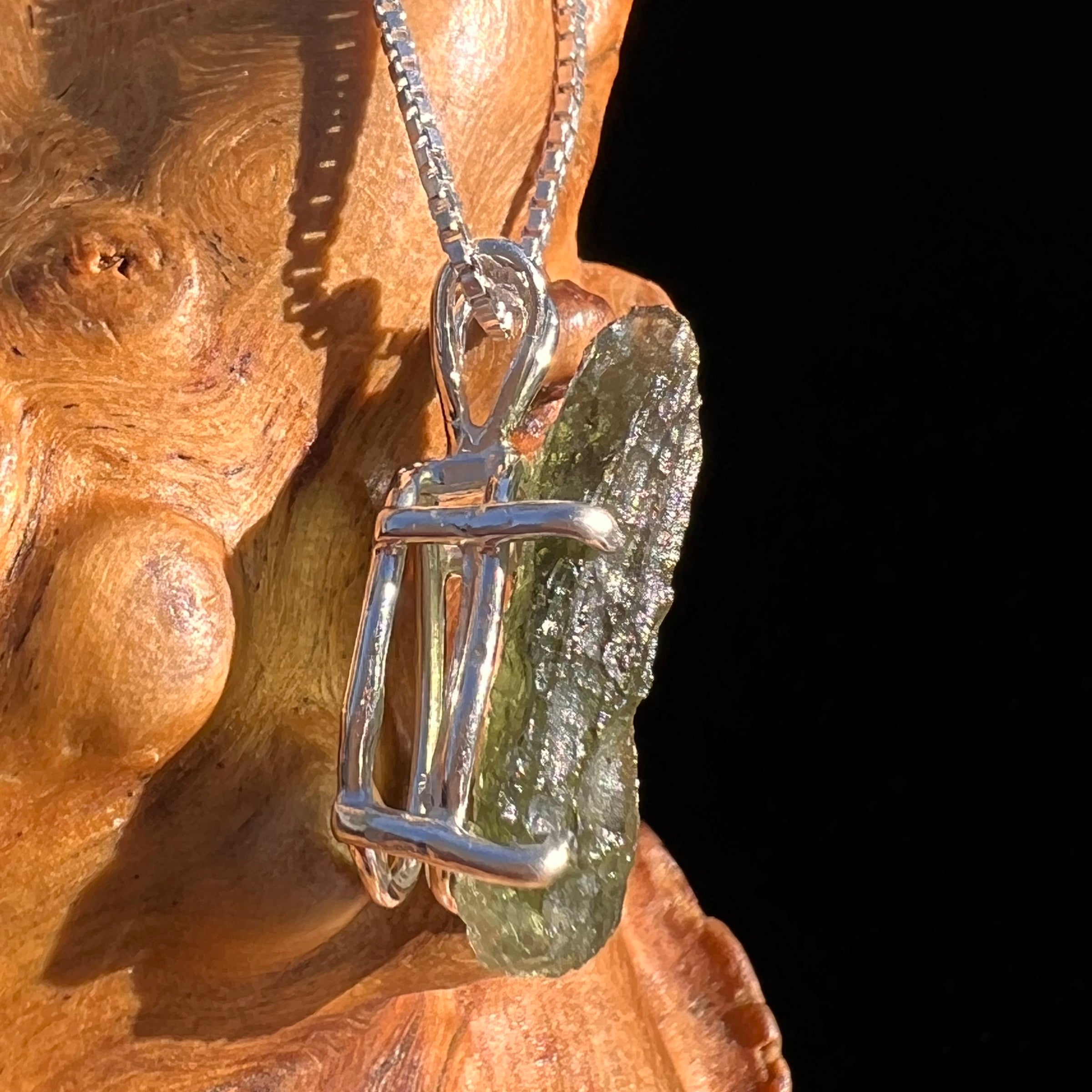 Raw Moldavite Pendant Sterling Silver #7594-Moldavite Life