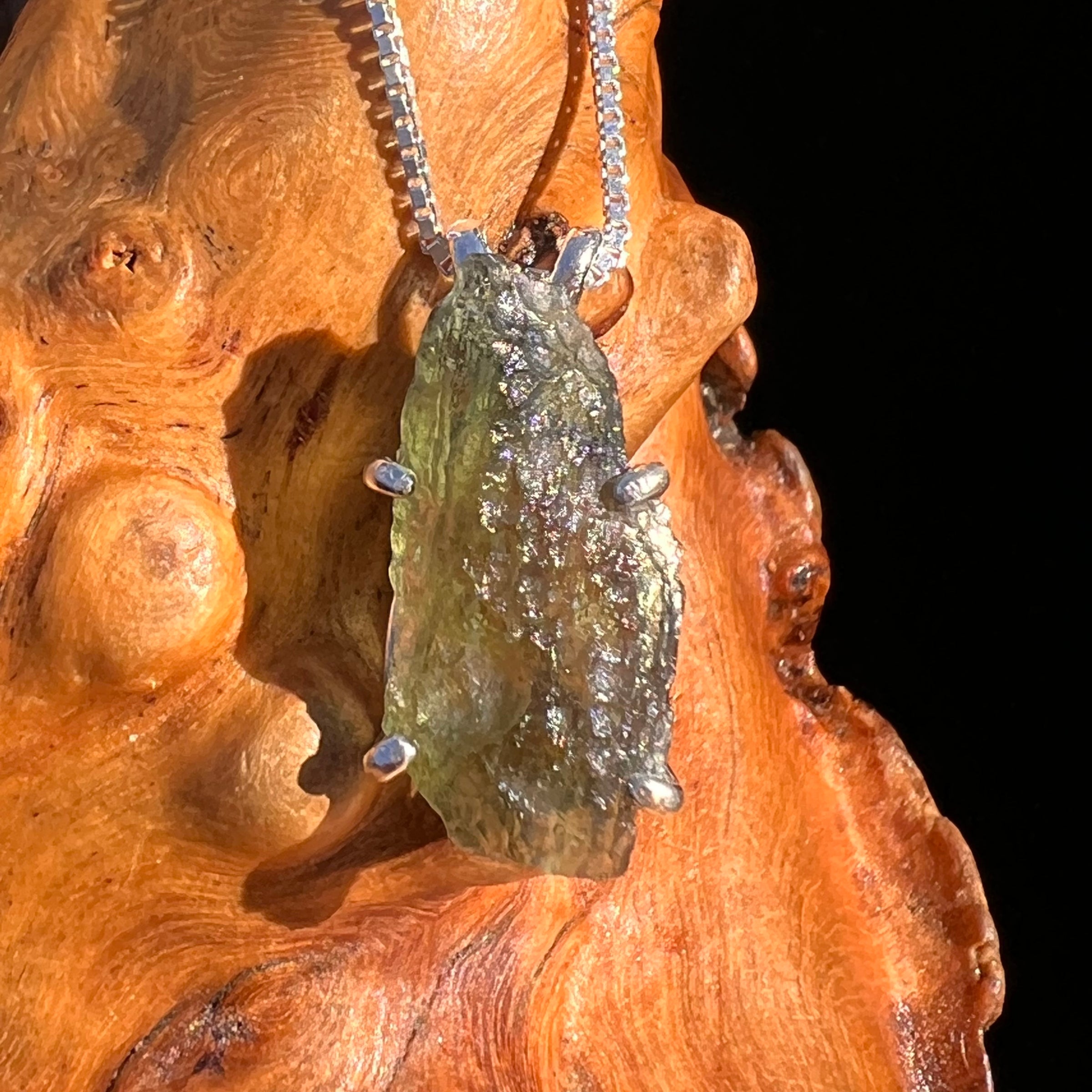 Raw Moldavite Pendant Sterling Silver #7594-Moldavite Life
