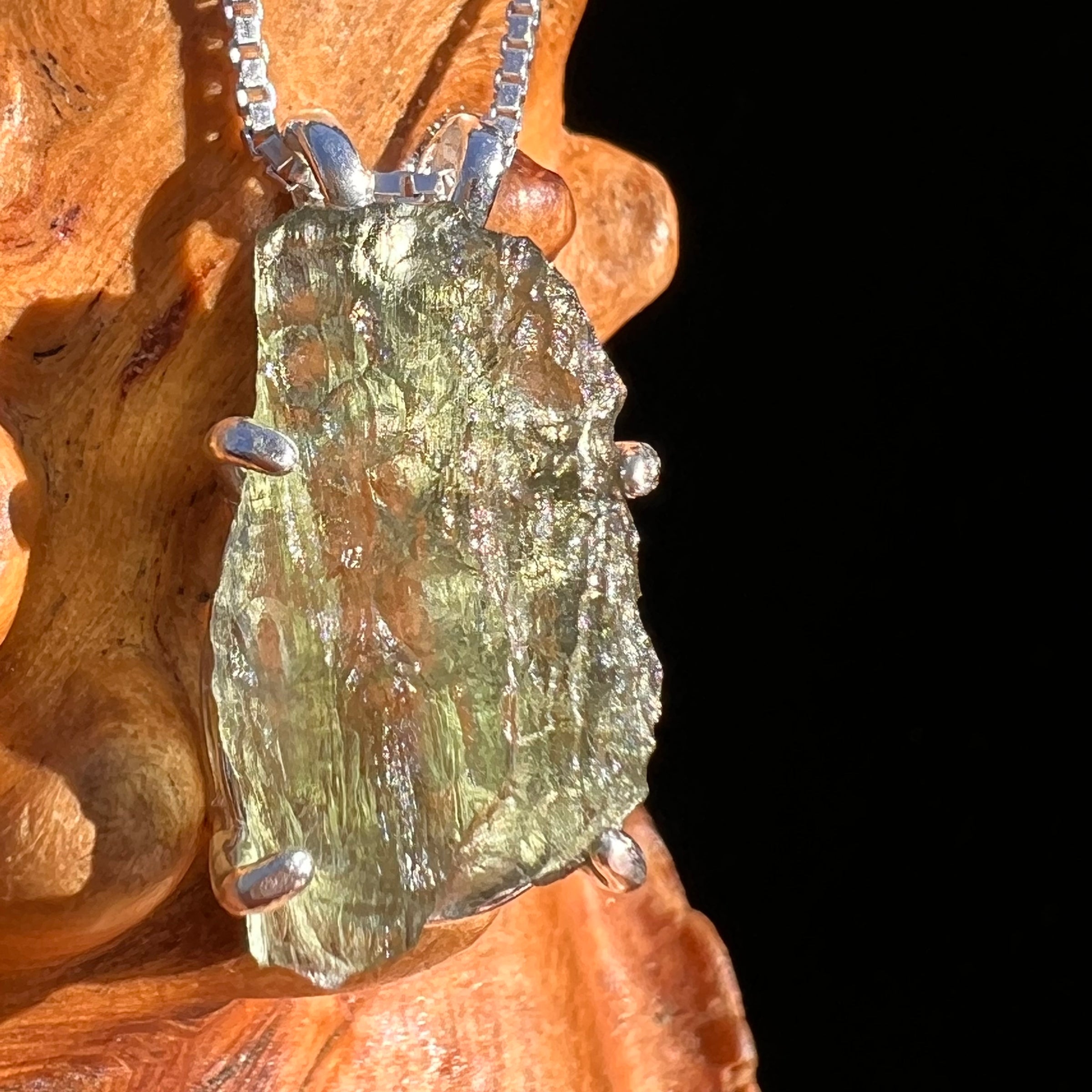 Raw Moldavite Pendant Sterling Silver #7596-Moldavite Life