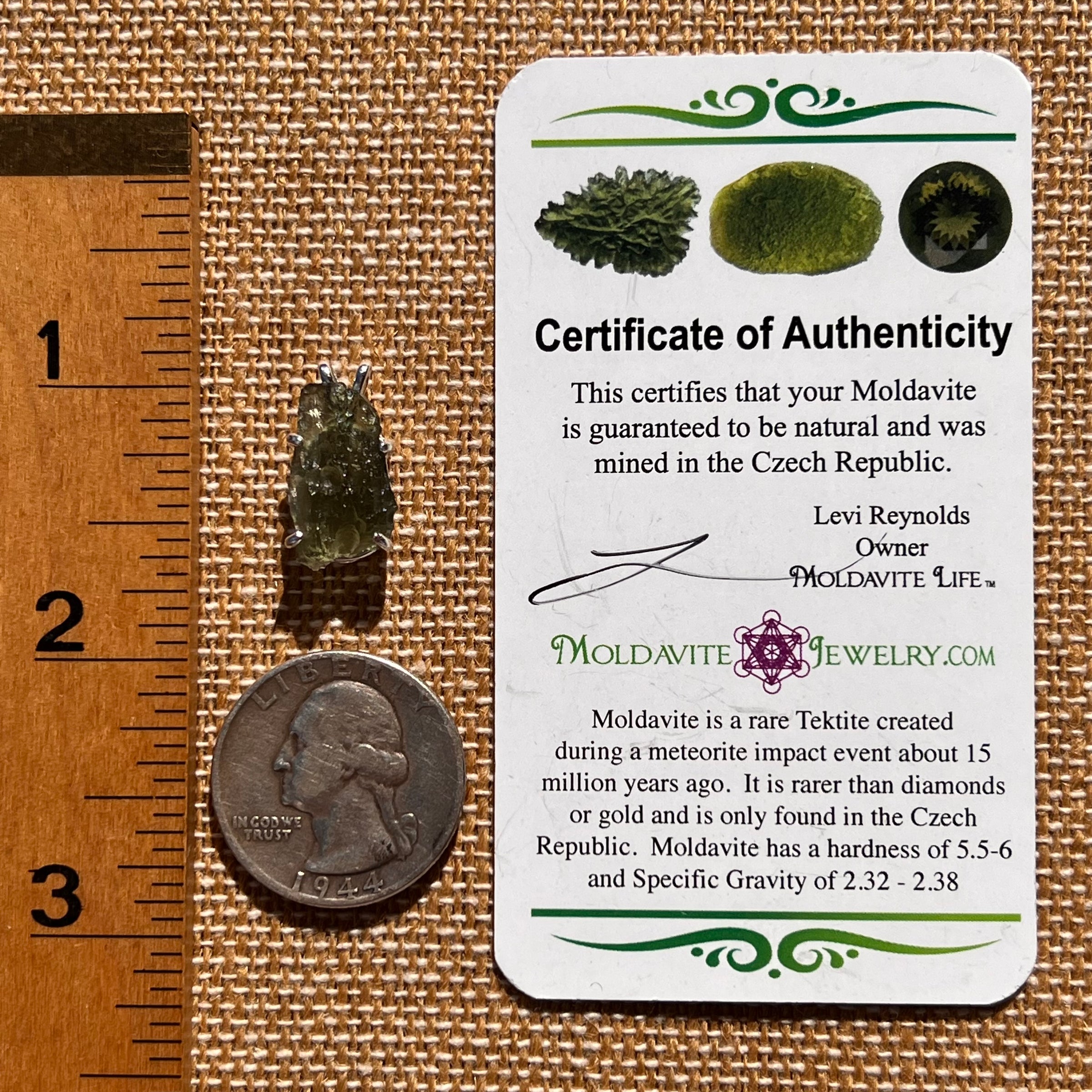 Raw Moldavite Pendant Sterling Silver #7596-Moldavite Life