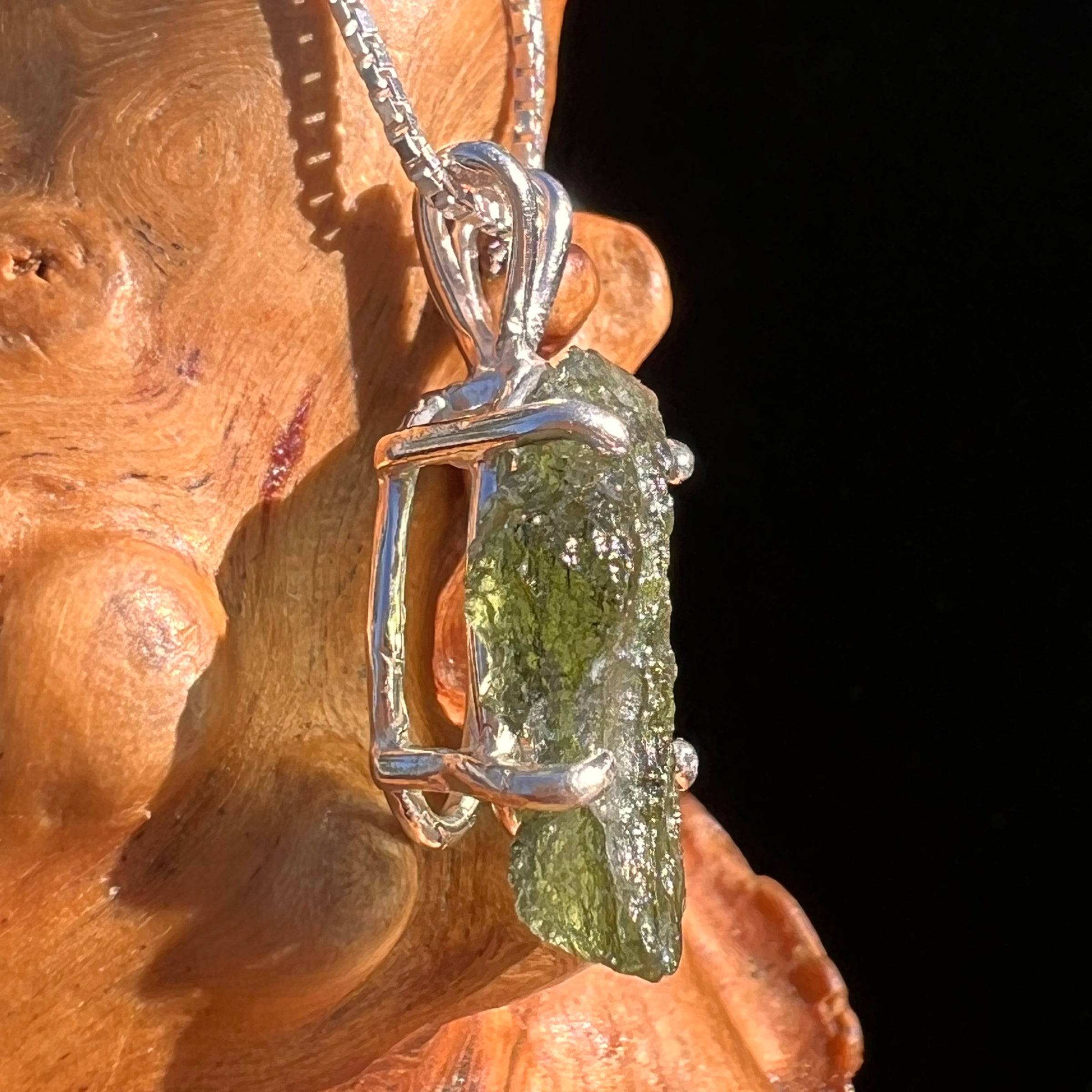 Raw Moldavite Pendant Sterling Silver #7597-Moldavite Life