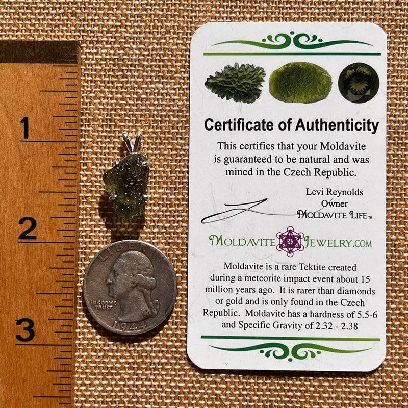 Raw Moldavite Pendant Sterling Silver #7597-Moldavite Life