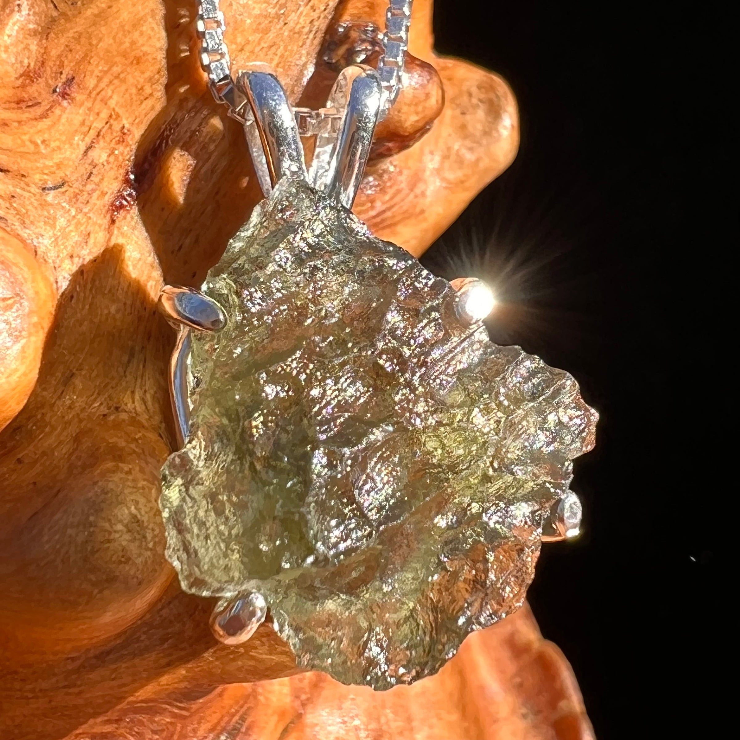 Raw Moldavite Pendant Sterling Silver #7598-Moldavite Life