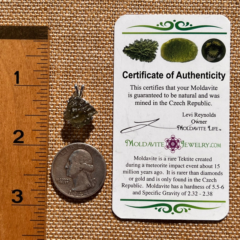 Raw Moldavite Pendant Sterling Silver #7598-Moldavite Life