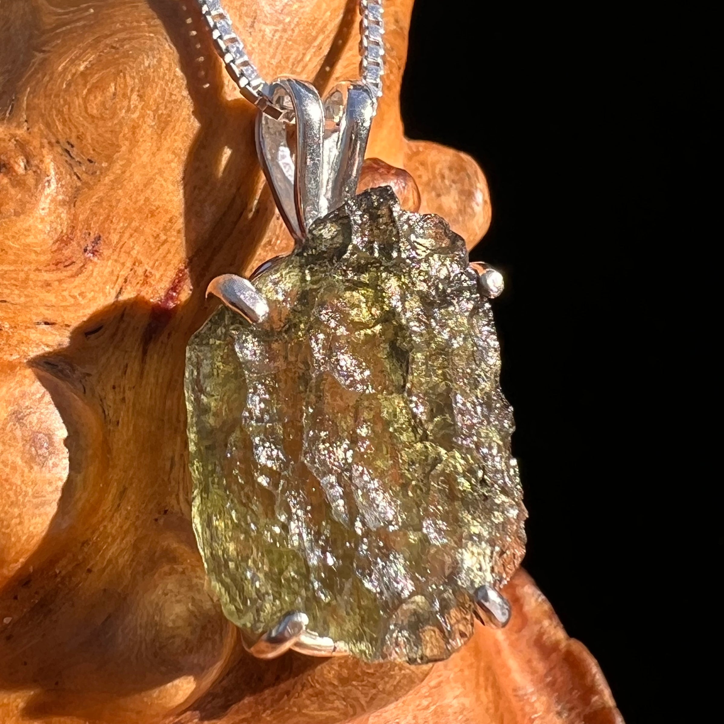 Raw Moldavite Pendant Sterling Silver #7599-Moldavite Life