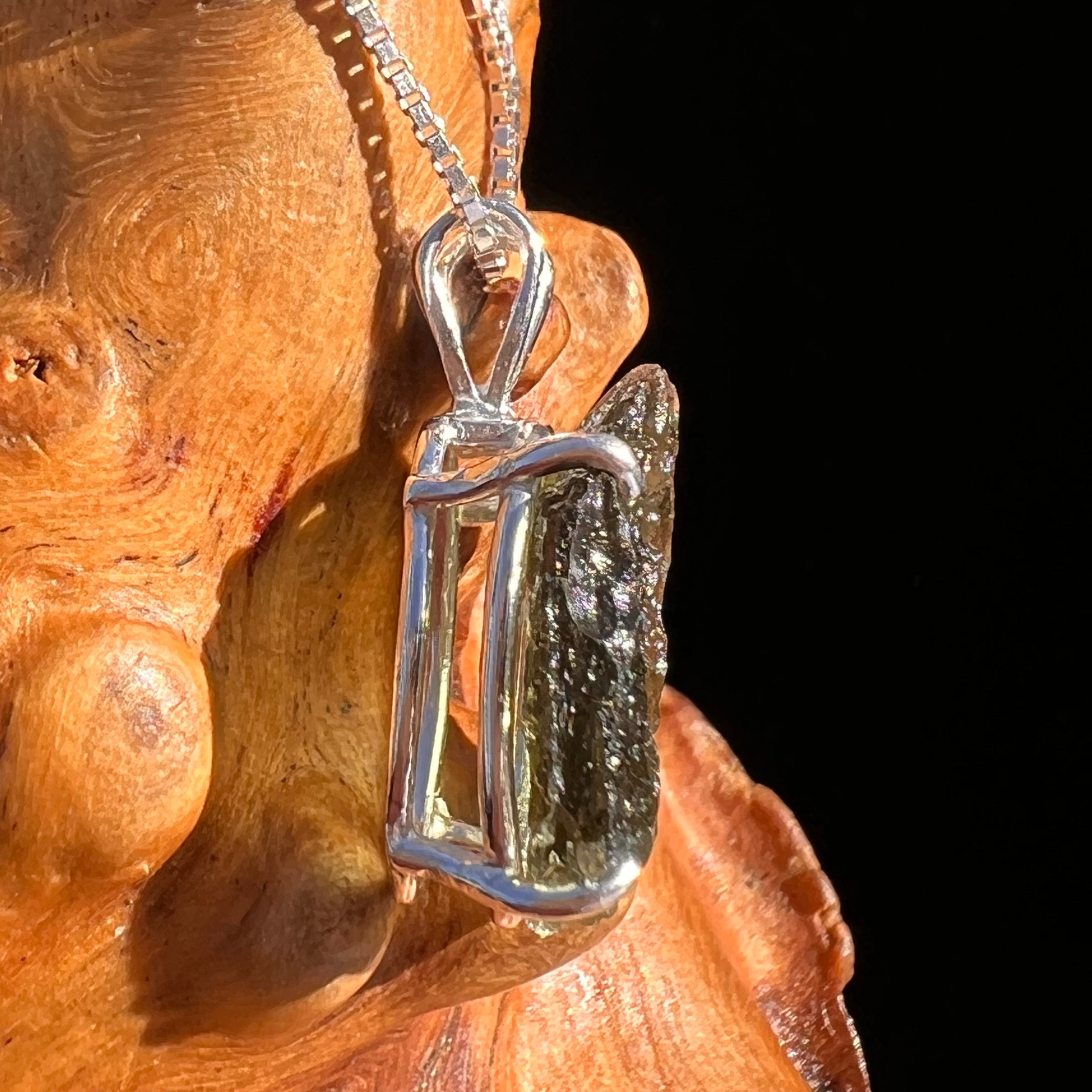 Raw Moldavite Pendant Sterling Silver #7599-Moldavite Life