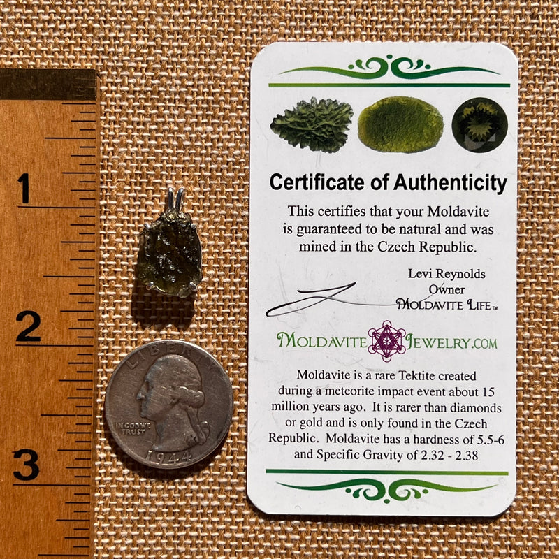 Raw Moldavite Pendant Sterling Silver #7599-Moldavite Life