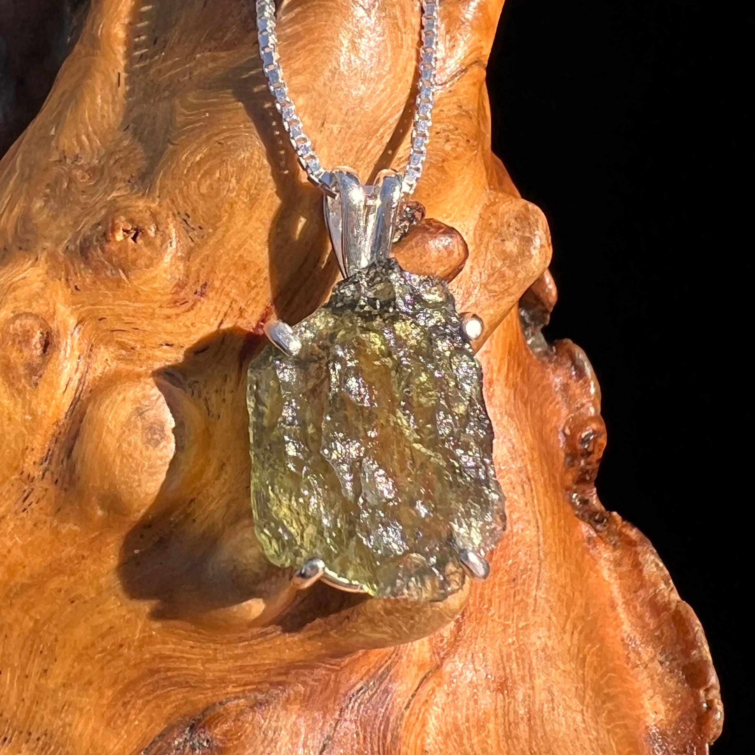 Raw Moldavite Pendant Sterling Silver #7599-Moldavite Life