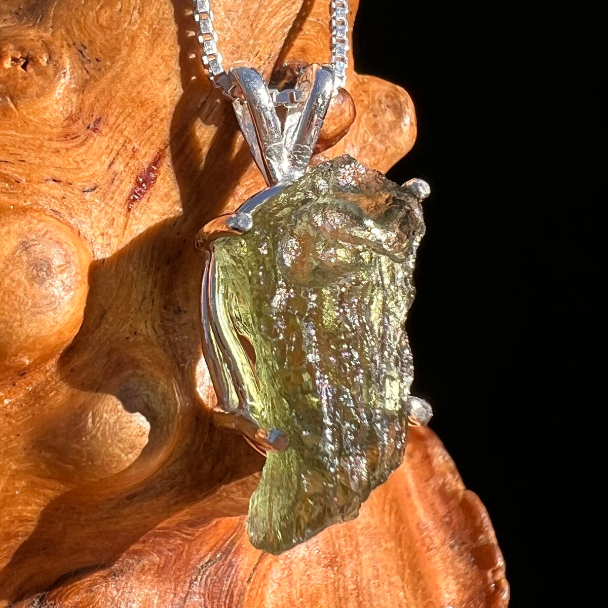 Raw Moldavite Pendant Sterling Silver #7600-Moldavite Life