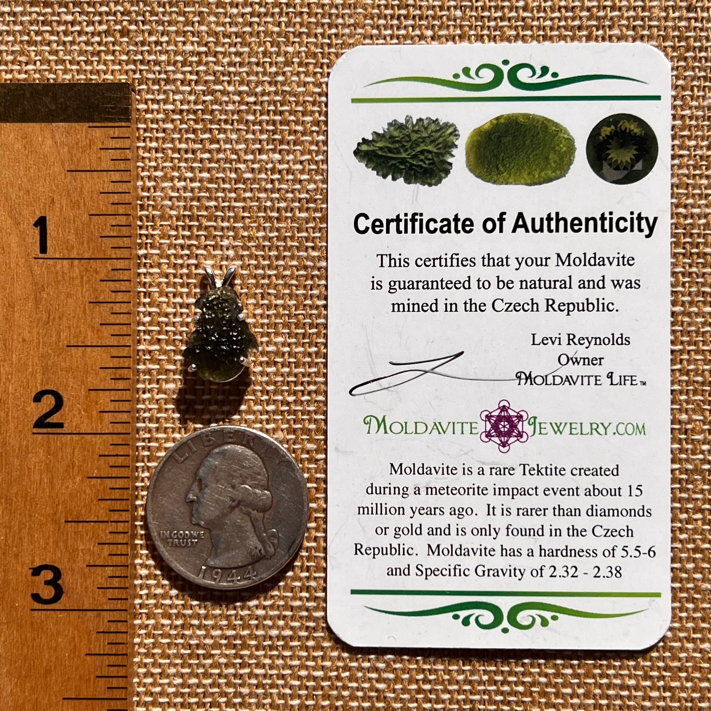 Raw Moldavite Pendant Sterling Silver #7629-Moldavite Life