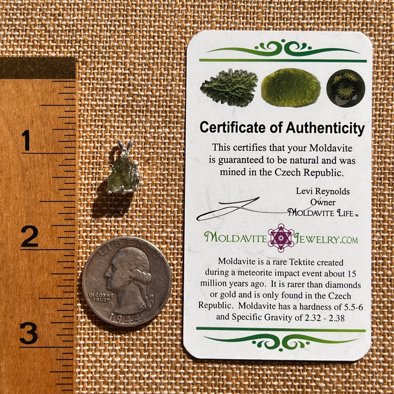 Raw Moldavite Pendant Sterling Silver #7683-Moldavite Life