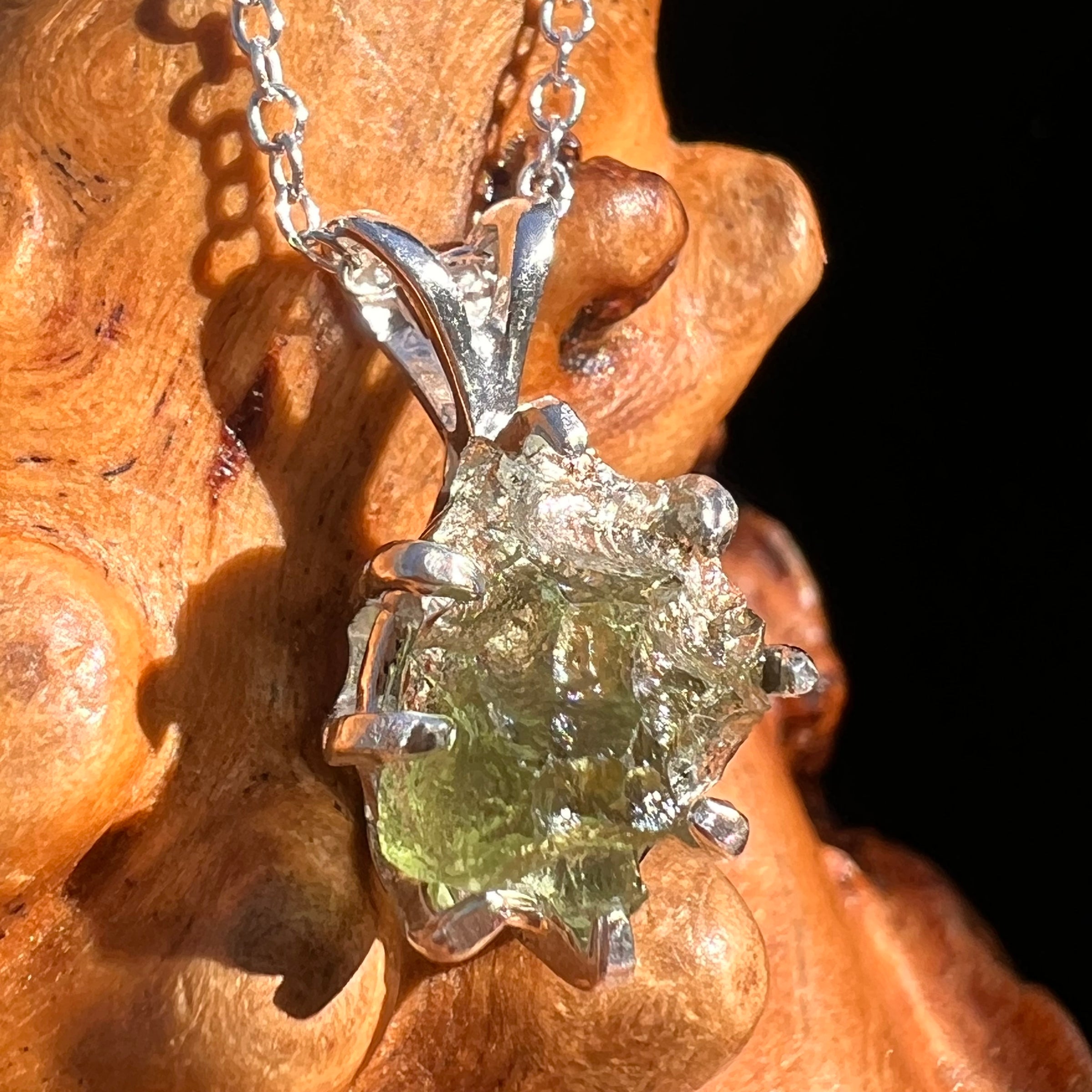 Raw Moldavite Pendant Sterling Silver #7686-Moldavite Life