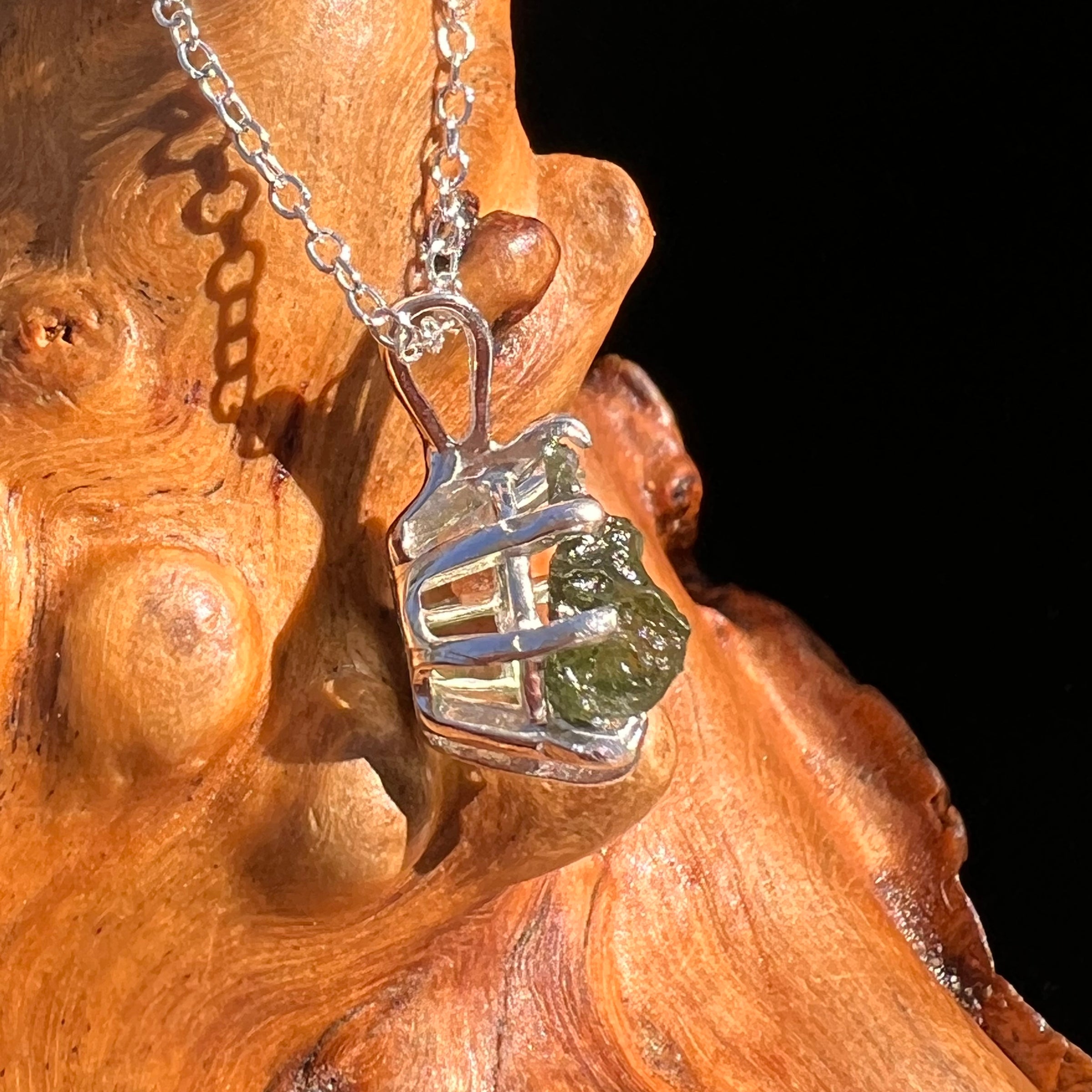 Raw Moldavite Pendant Sterling Silver #7686-Moldavite Life