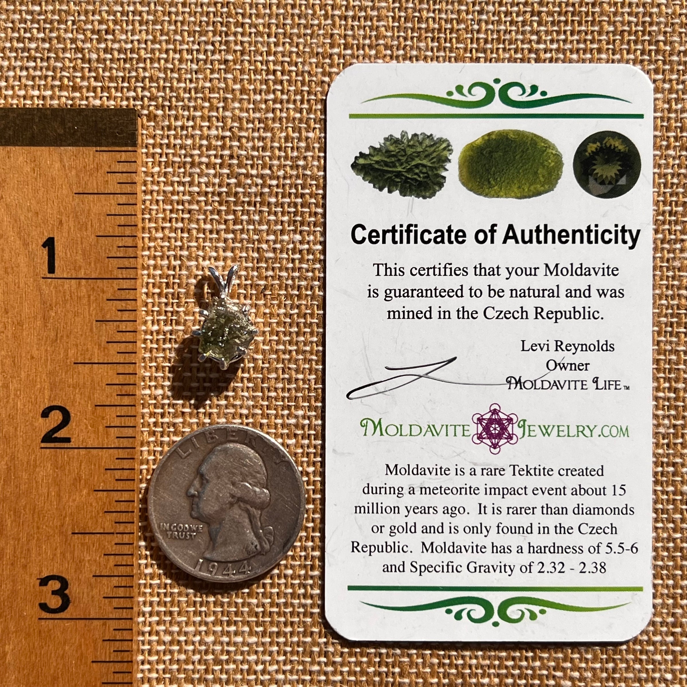 Raw Moldavite Pendant Sterling Silver #7686-Moldavite Life