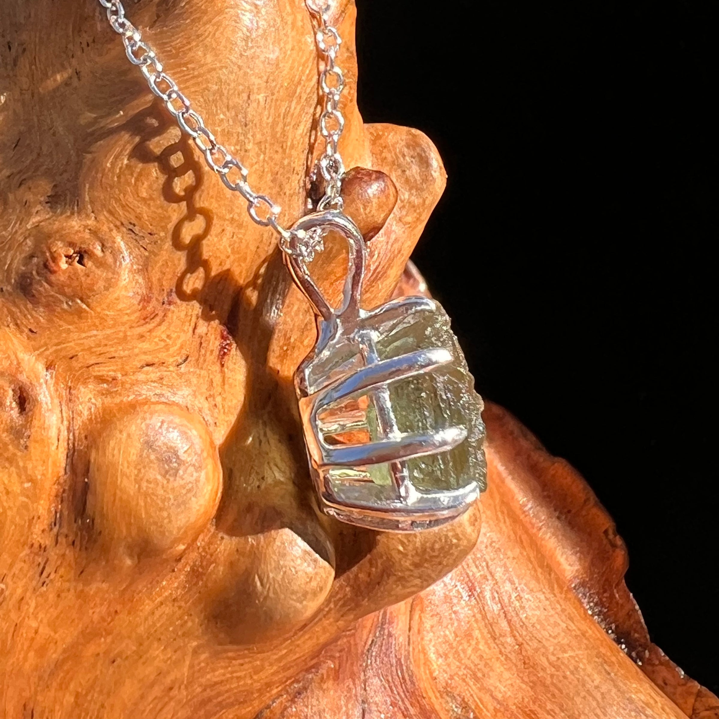Raw Moldavite Pendant Sterling Silver #7687-Moldavite Life