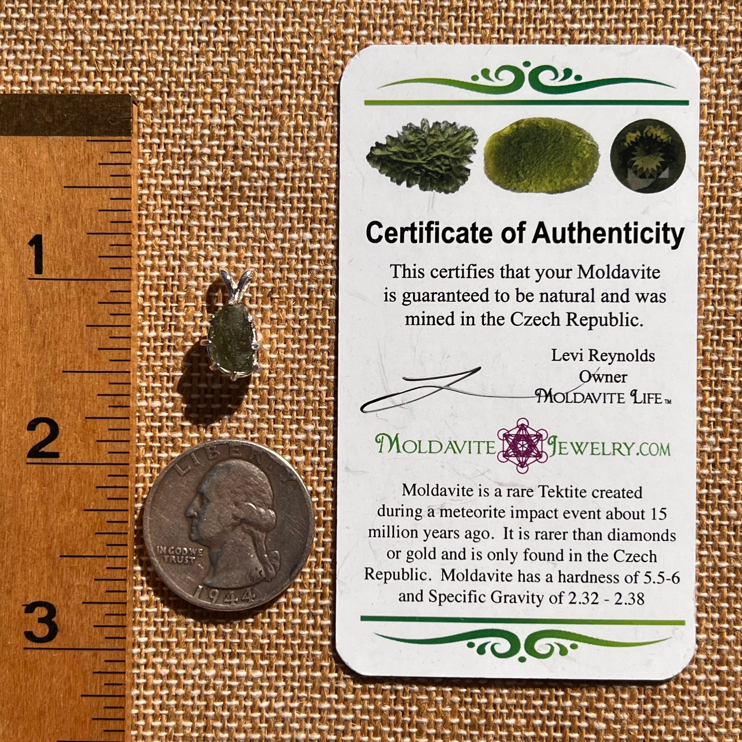 Raw Moldavite Pendant Sterling Silver #7687-Moldavite Life