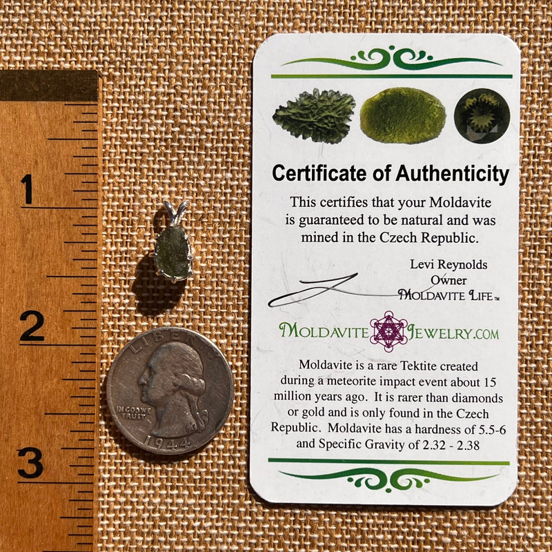 Raw Moldavite Pendant Sterling Silver #7687-Moldavite Life