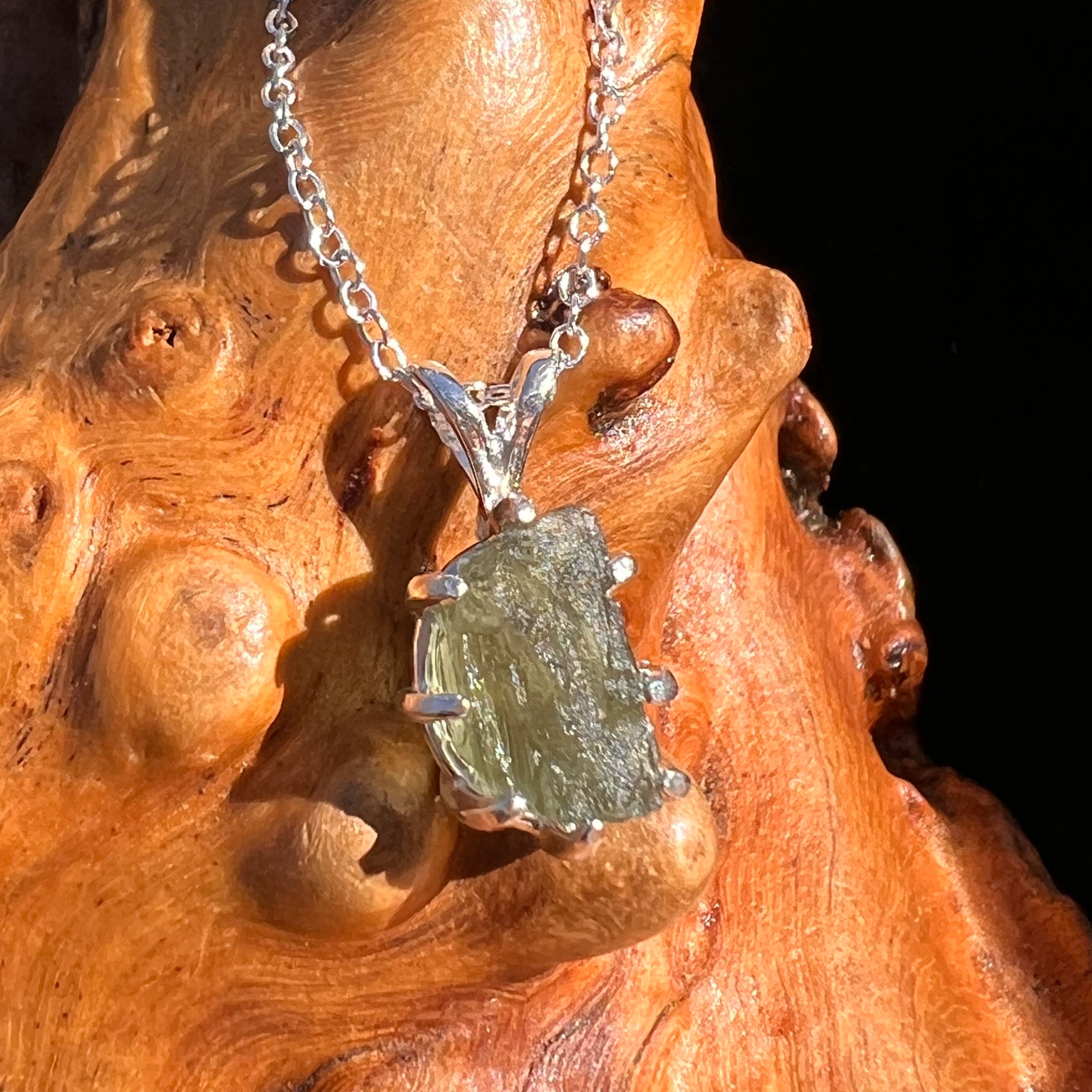 Raw Moldavite Pendant Sterling Silver #7687-Moldavite Life