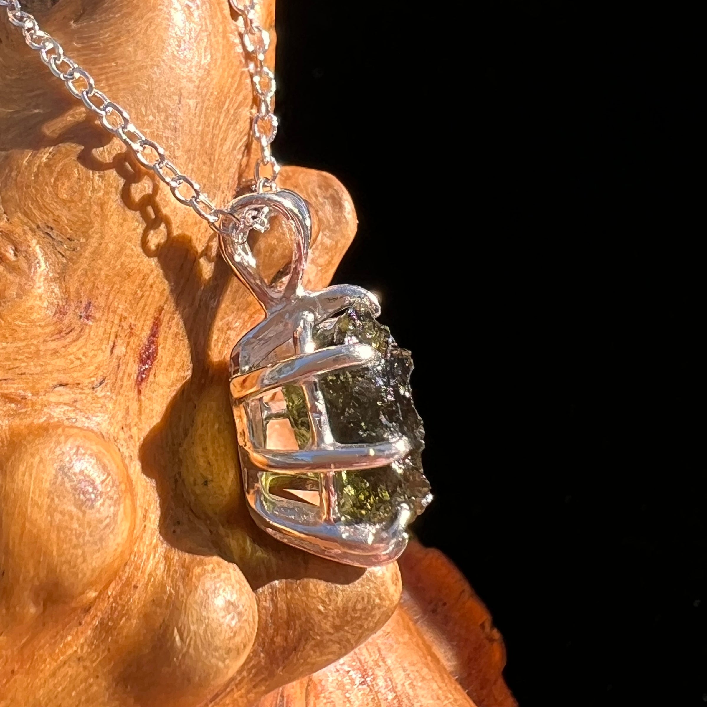 Raw Moldavite Pendant Sterling Silver #7688-Moldavite Life