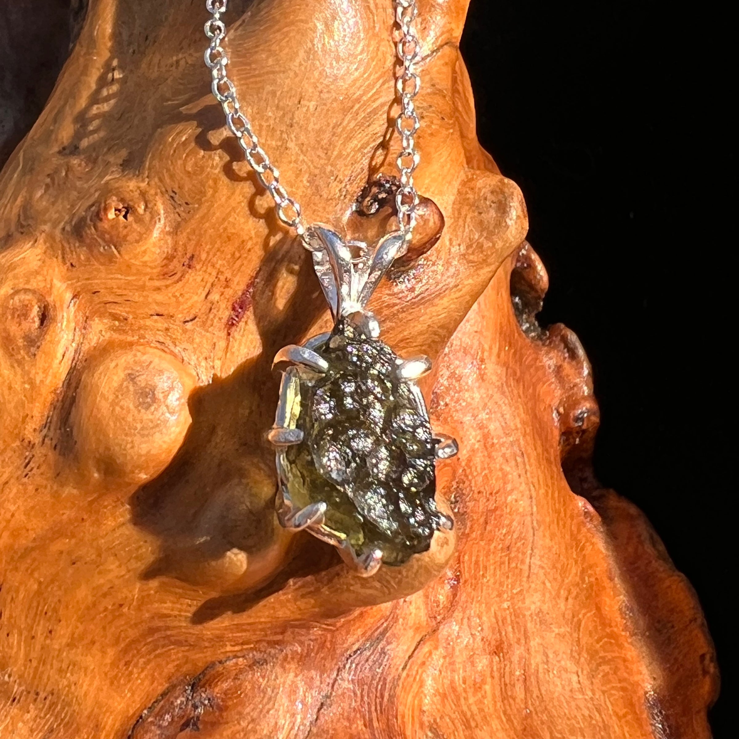 Raw Moldavite Pendant Sterling Silver #7688-Moldavite Life