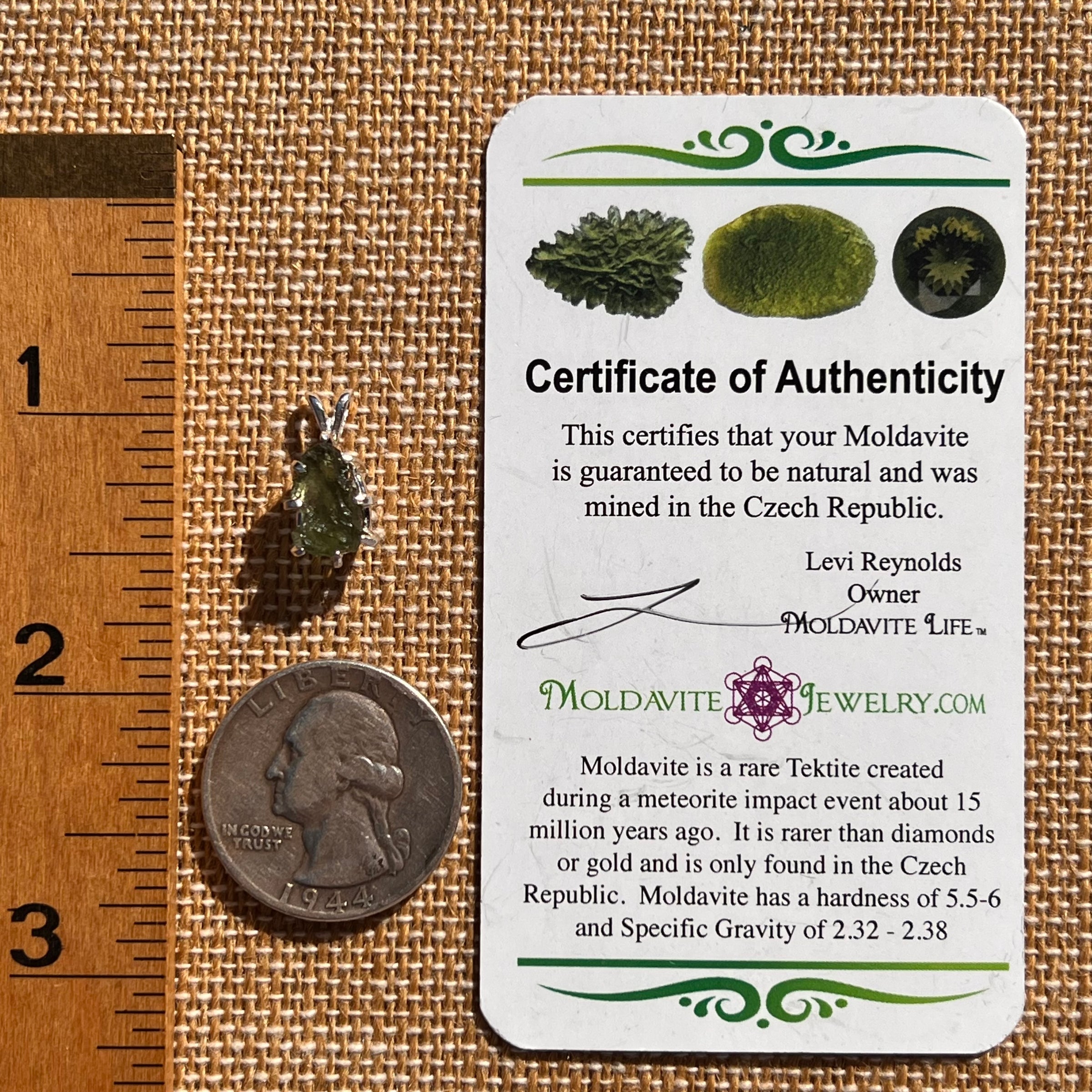 Raw Moldavite Pendant Sterling Silver #7689-Moldavite Life