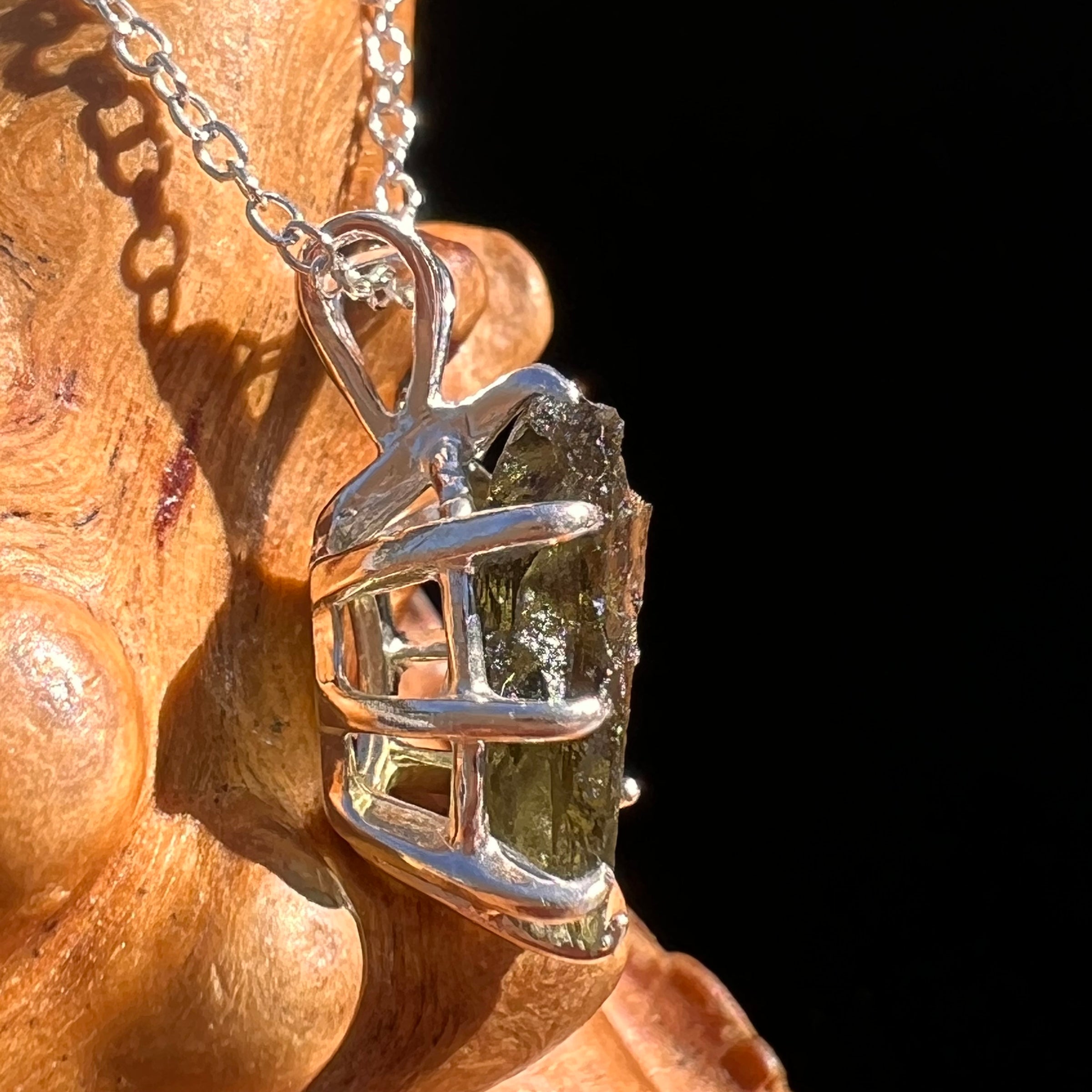Raw Moldavite Pendant Sterling Silver #7690-Moldavite Life