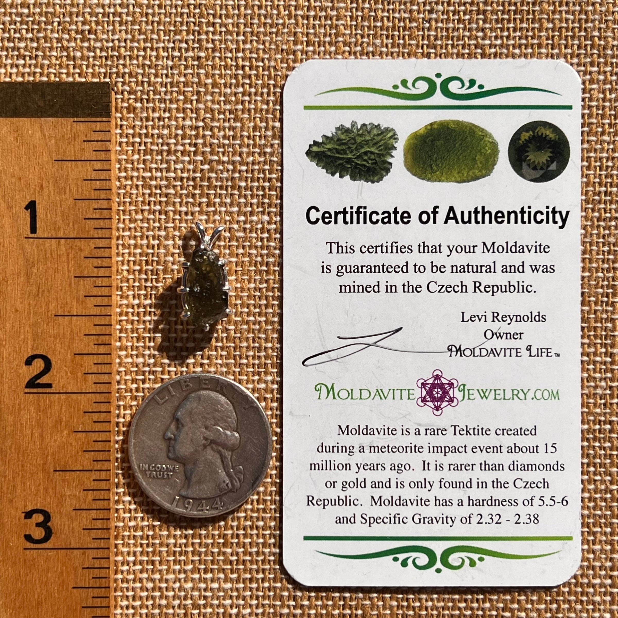 Raw Moldavite Pendant Sterling Silver #7690-Moldavite Life