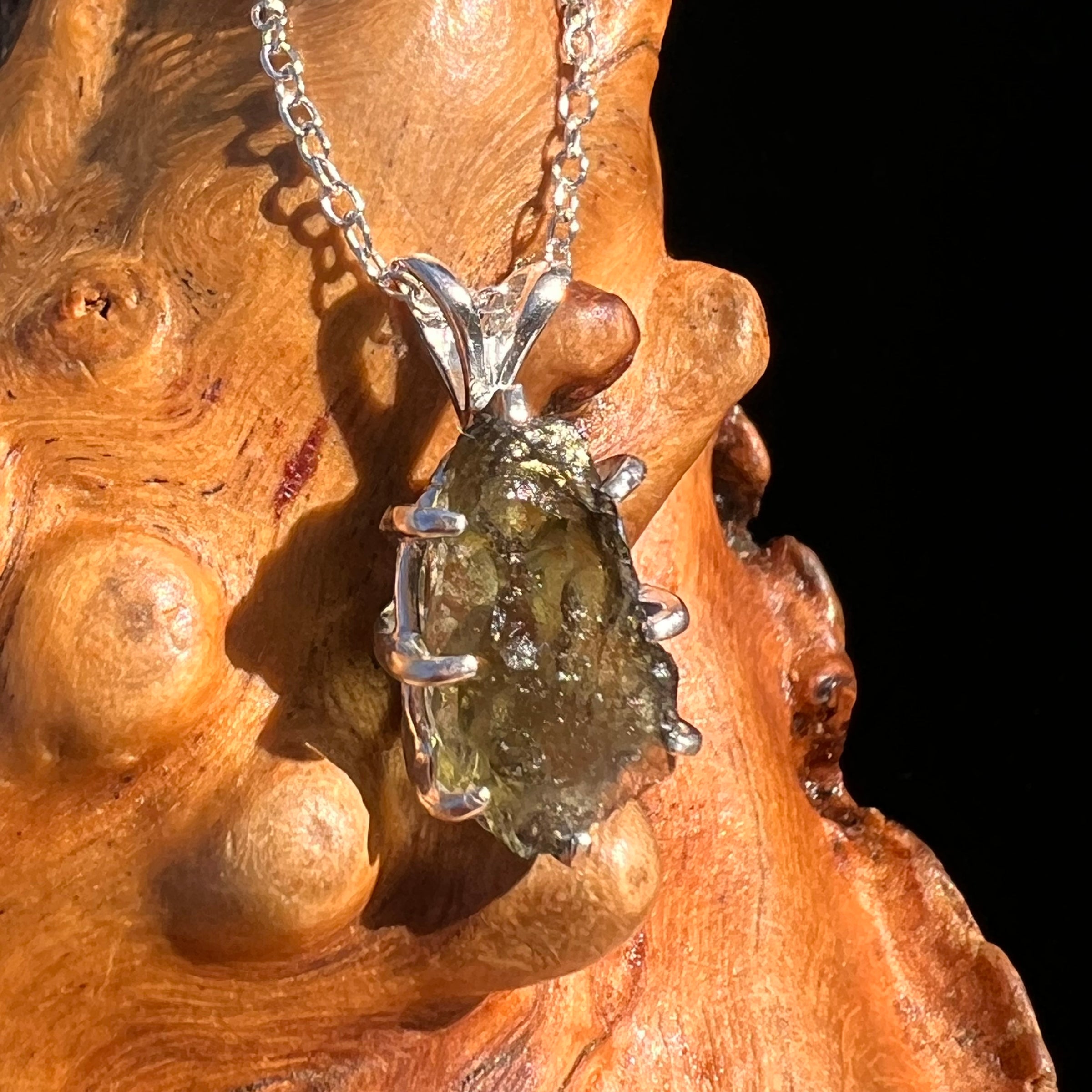 Raw Moldavite Pendant Sterling Silver #7690-Moldavite Life