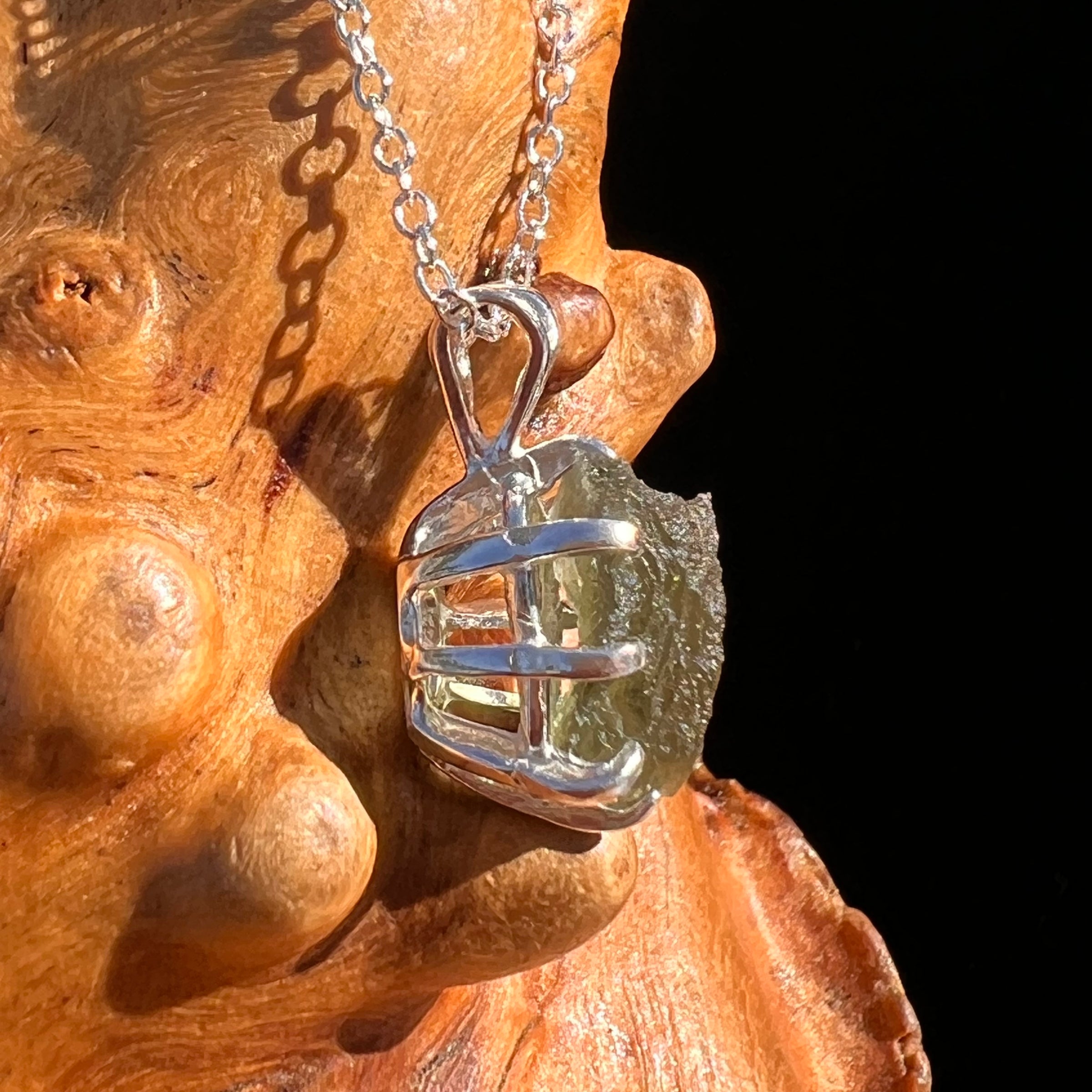 Raw Moldavite Pendant Sterling Silver #7691-Moldavite Life